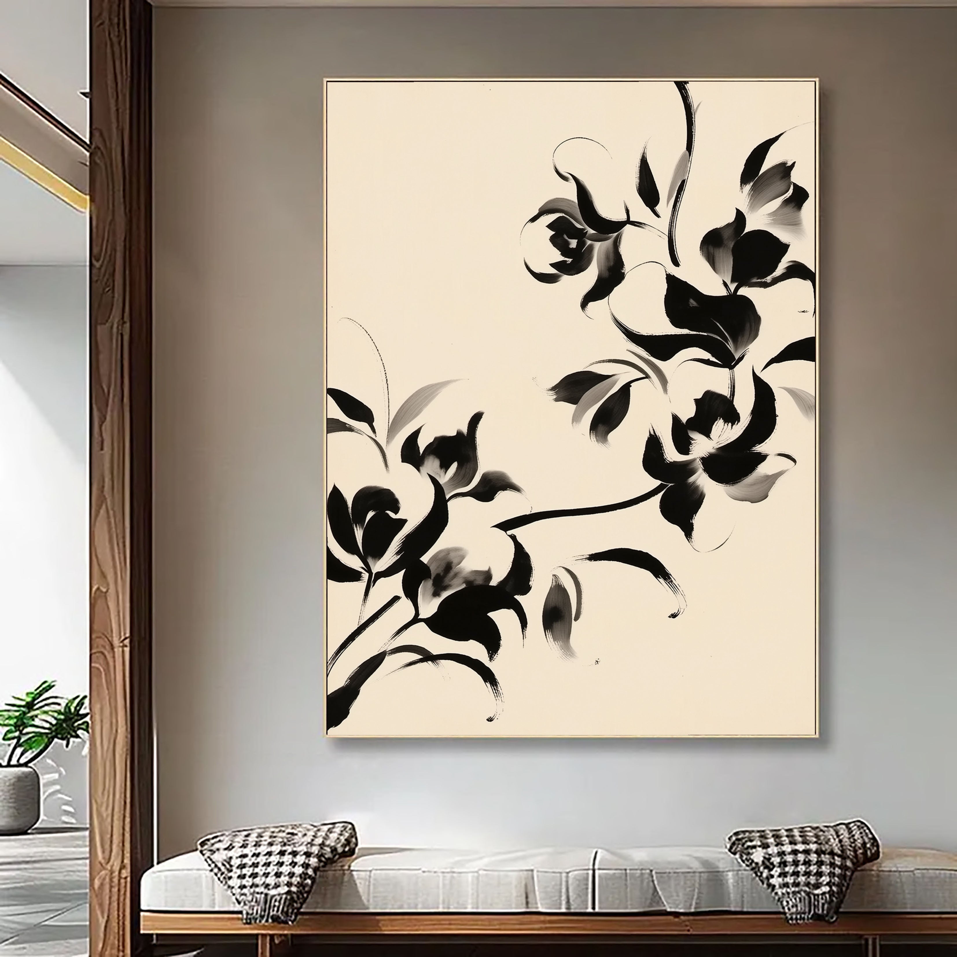 Textured Ink Wash Florals | Black Cream