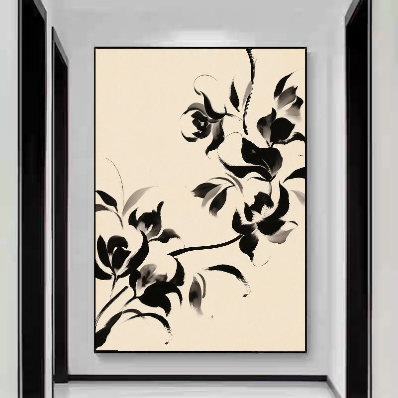Textured Ink Wash Florals | Black Cream