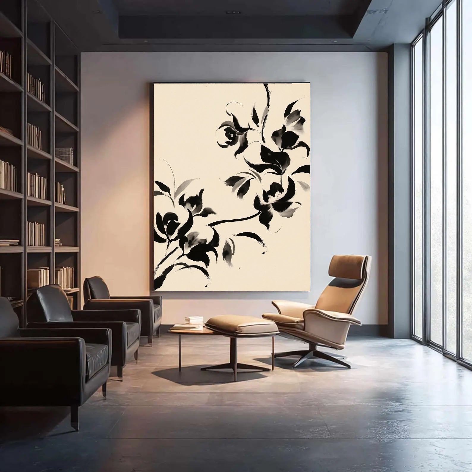 Textured Ink Wash Florals | Black Cream