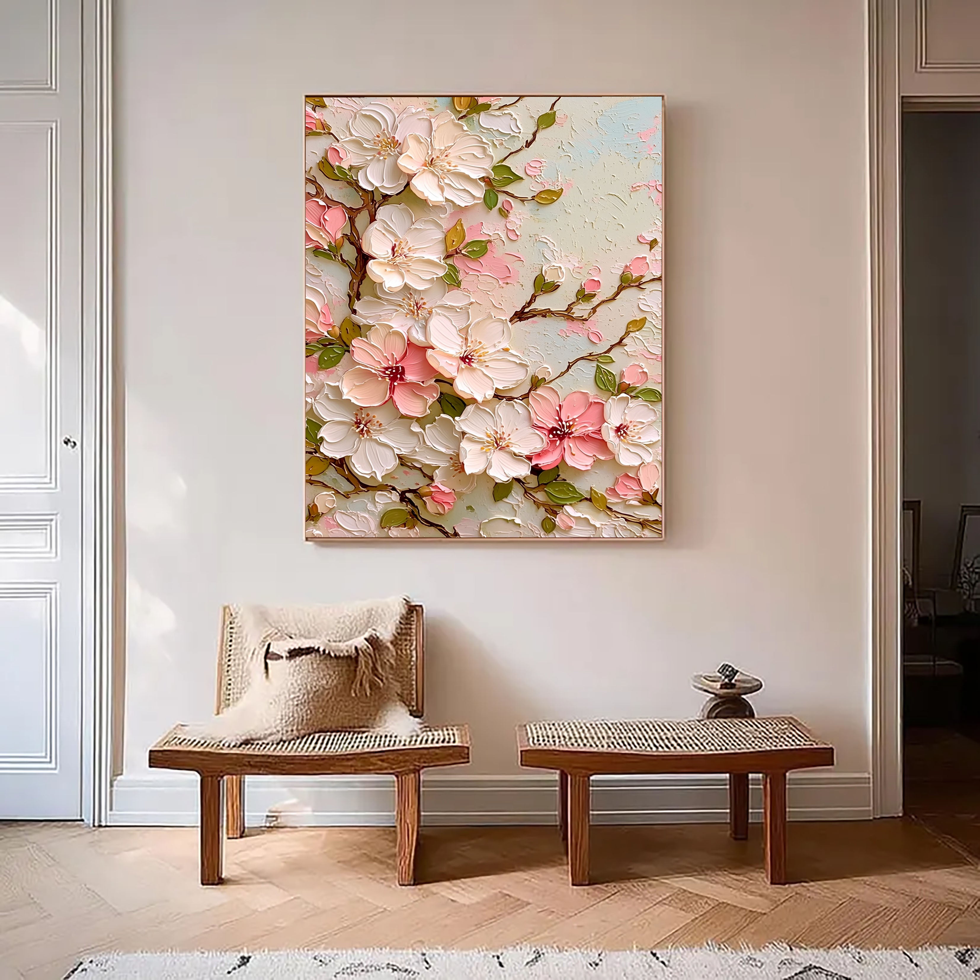 Texturierte Frühlingsblüten | Rosa Weiß