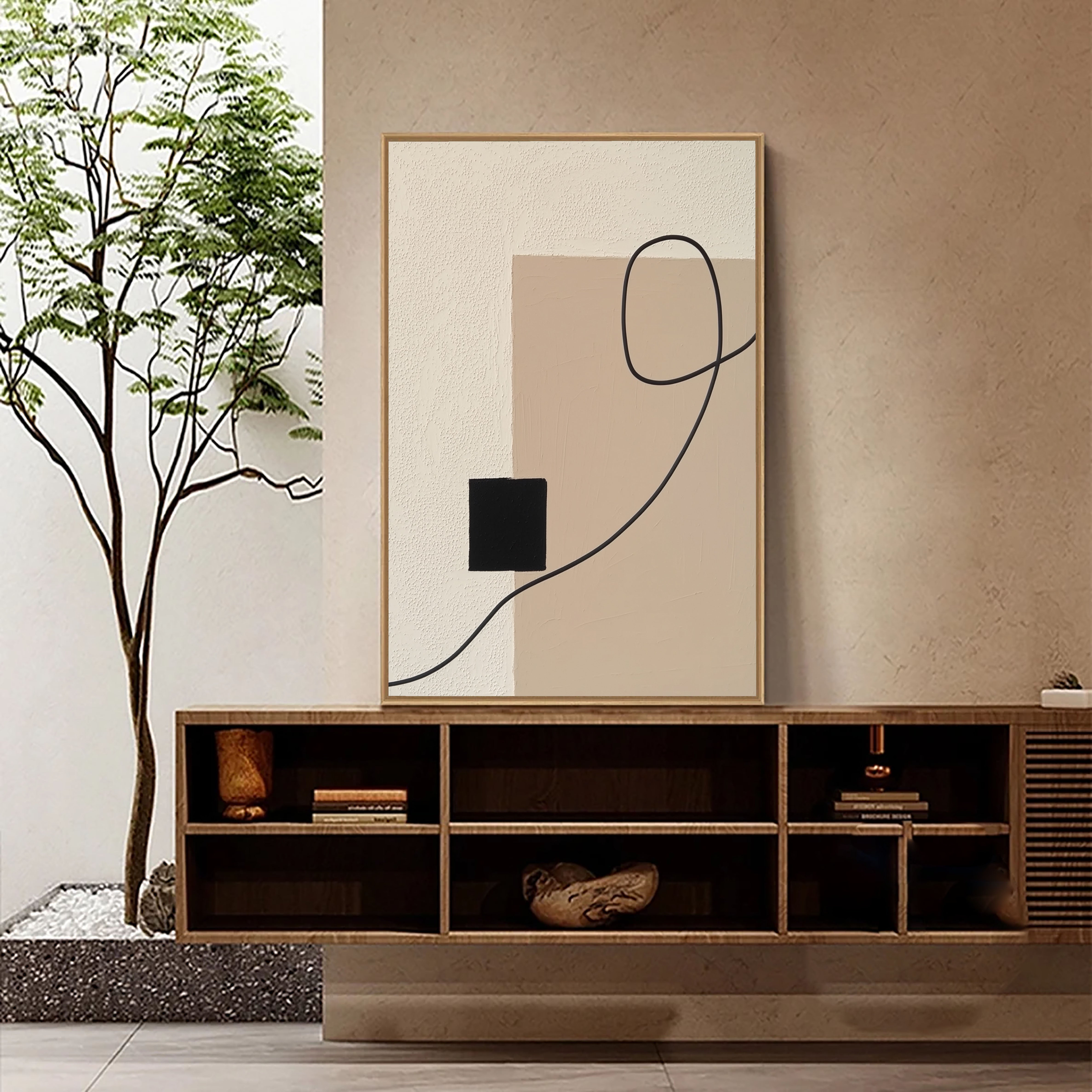 Textured Minimal Geometry | Beige Black
