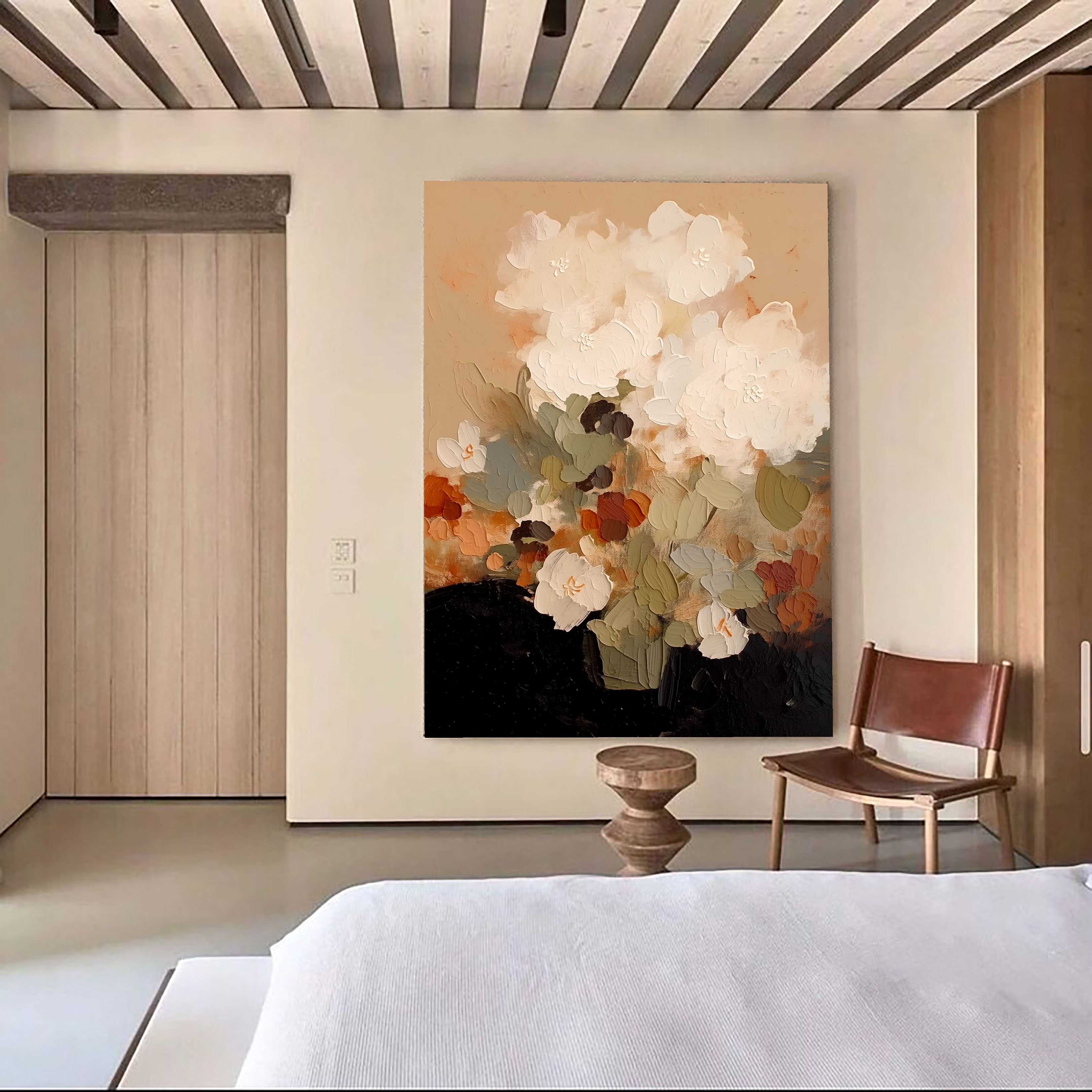 Textured Cream Blooms | Warm Terracotta