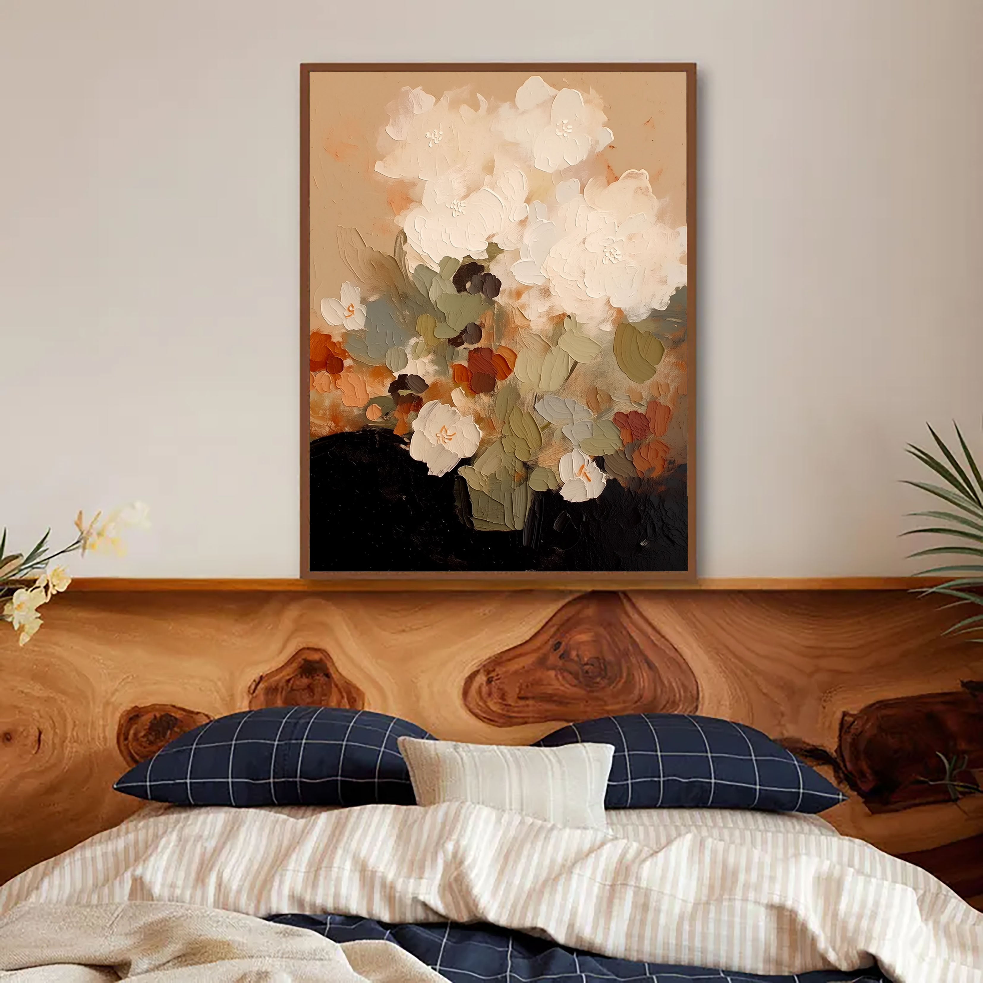 Textured Cream Blooms | Warm Terracotta