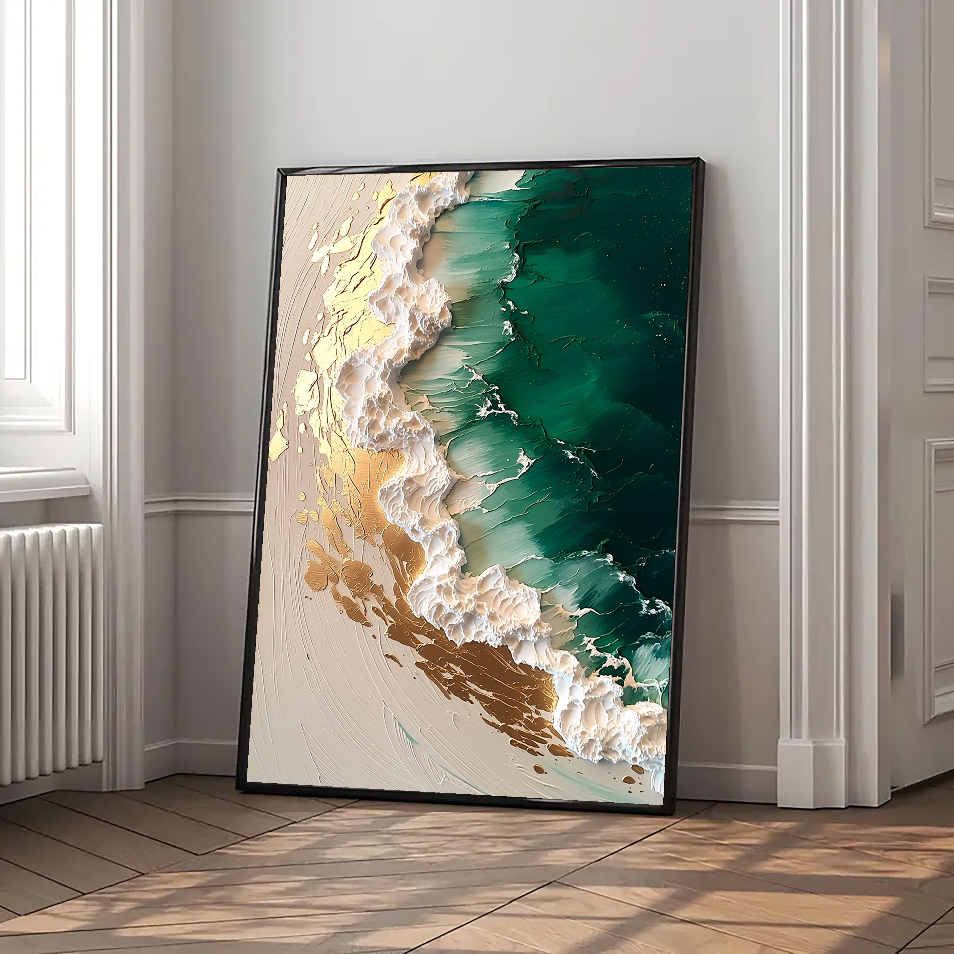 Textured Gilded Waves | Emerald Tide