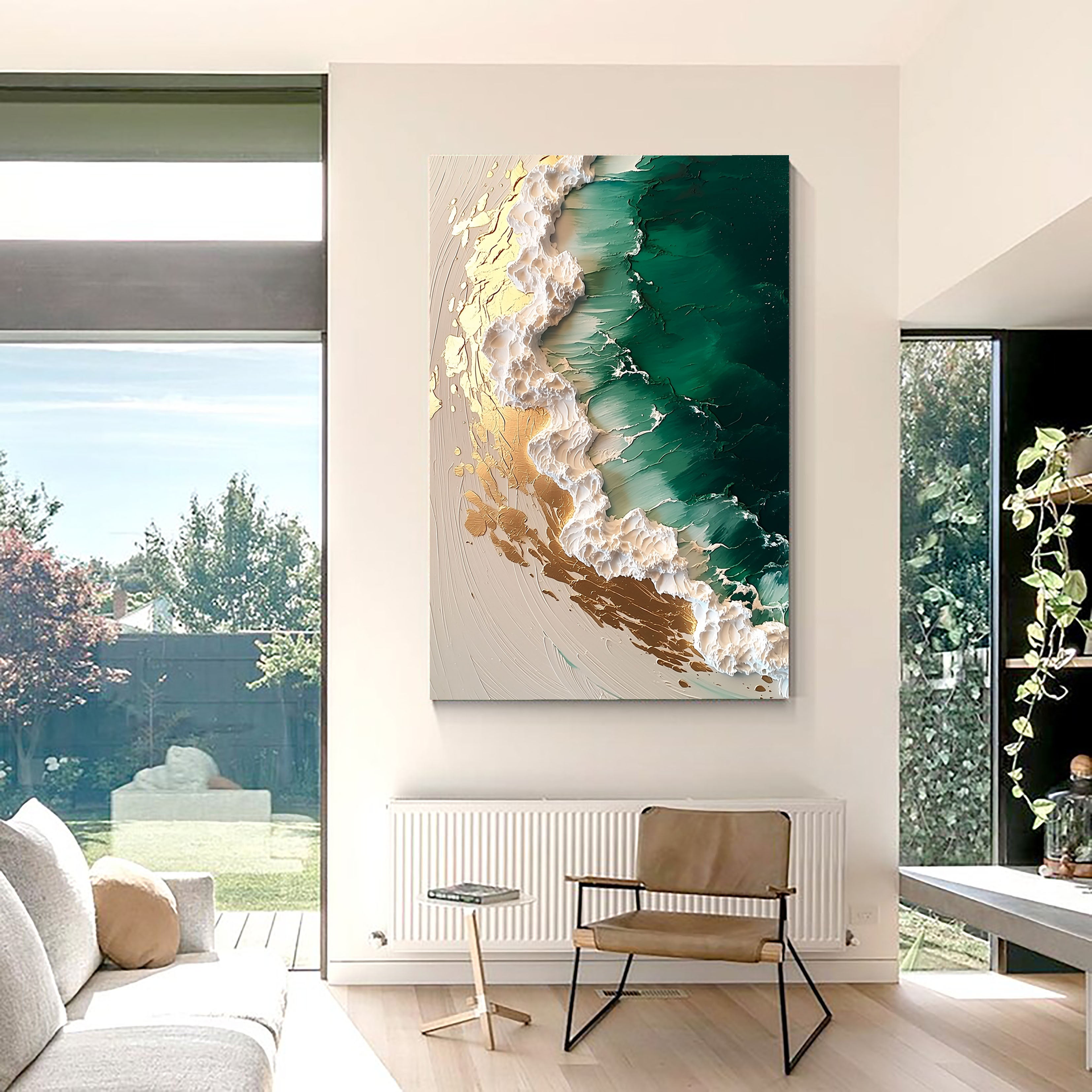 Textured Gilded Waves | Emerald Tide