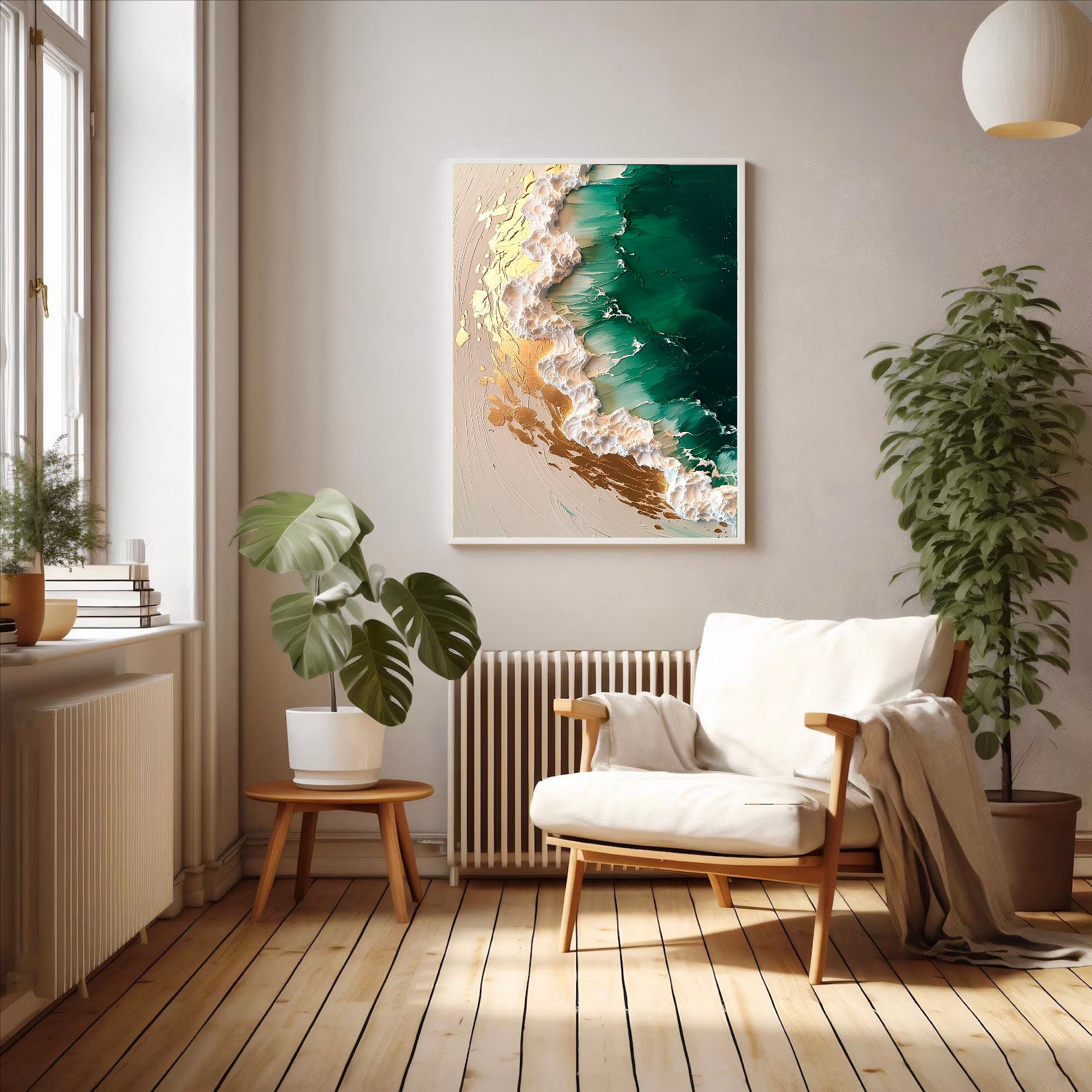 Textured Gilded Waves | Emerald Tide