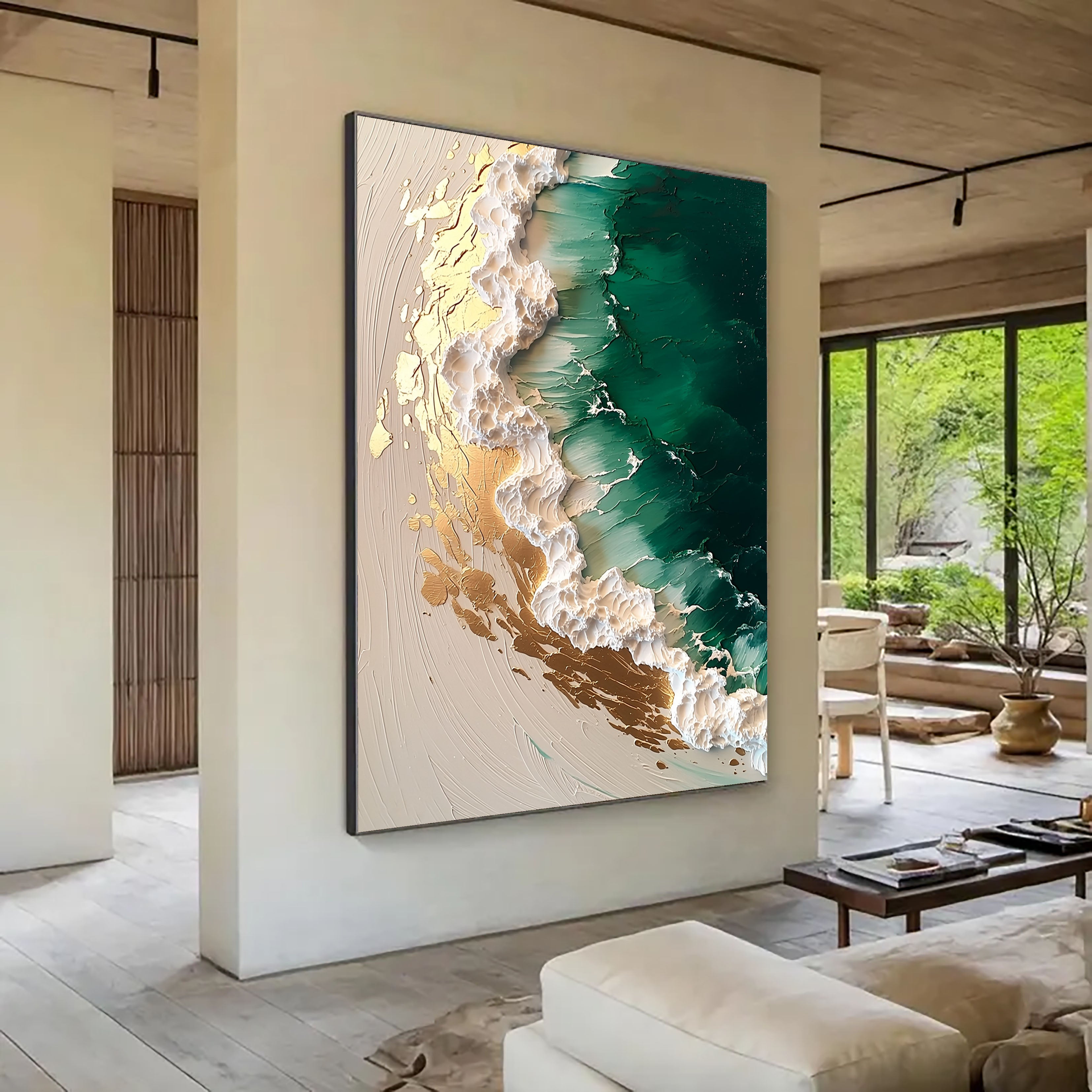 Textured Gilded Waves | Emerald Tide