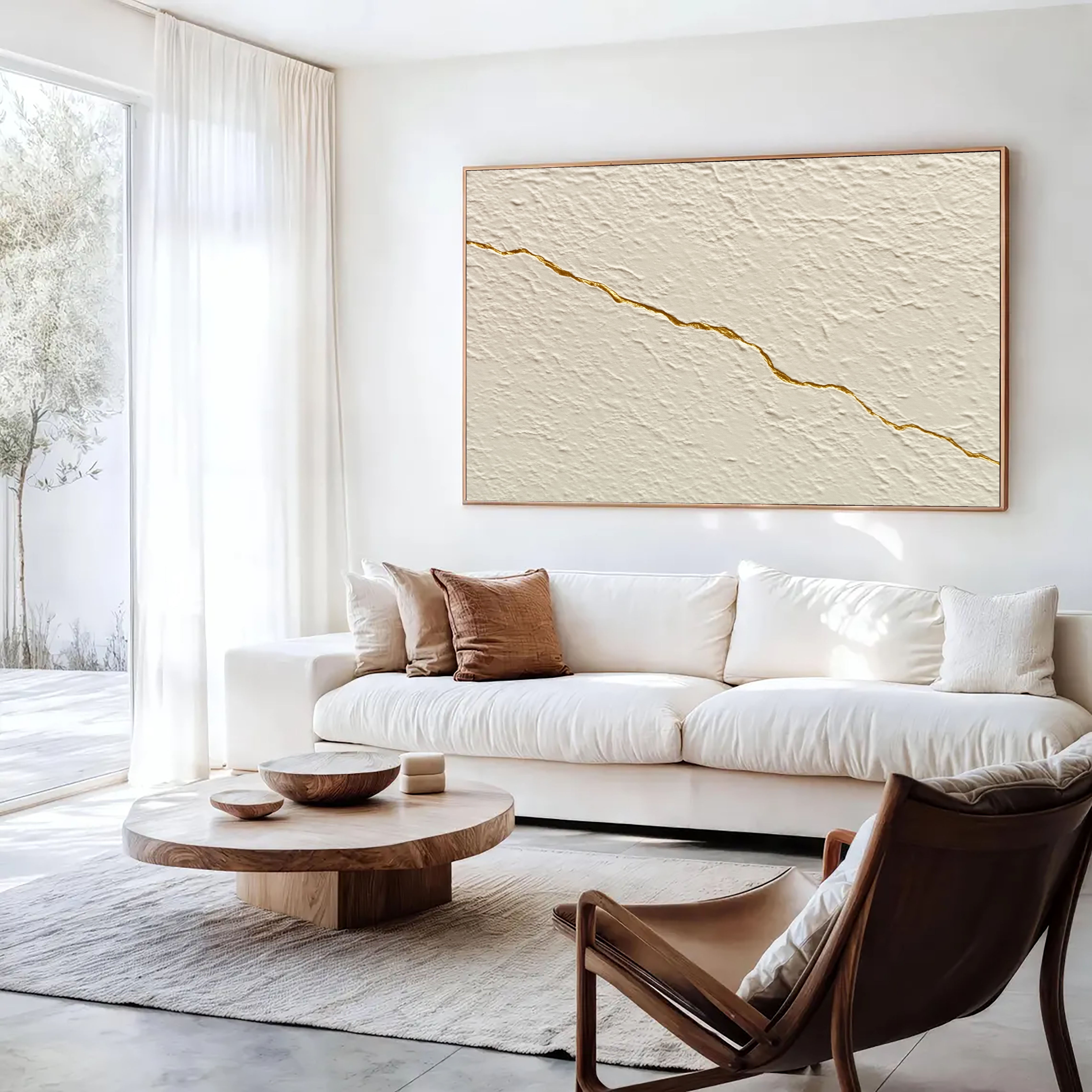 Textured Gilded Fractures | Ivory Canvas