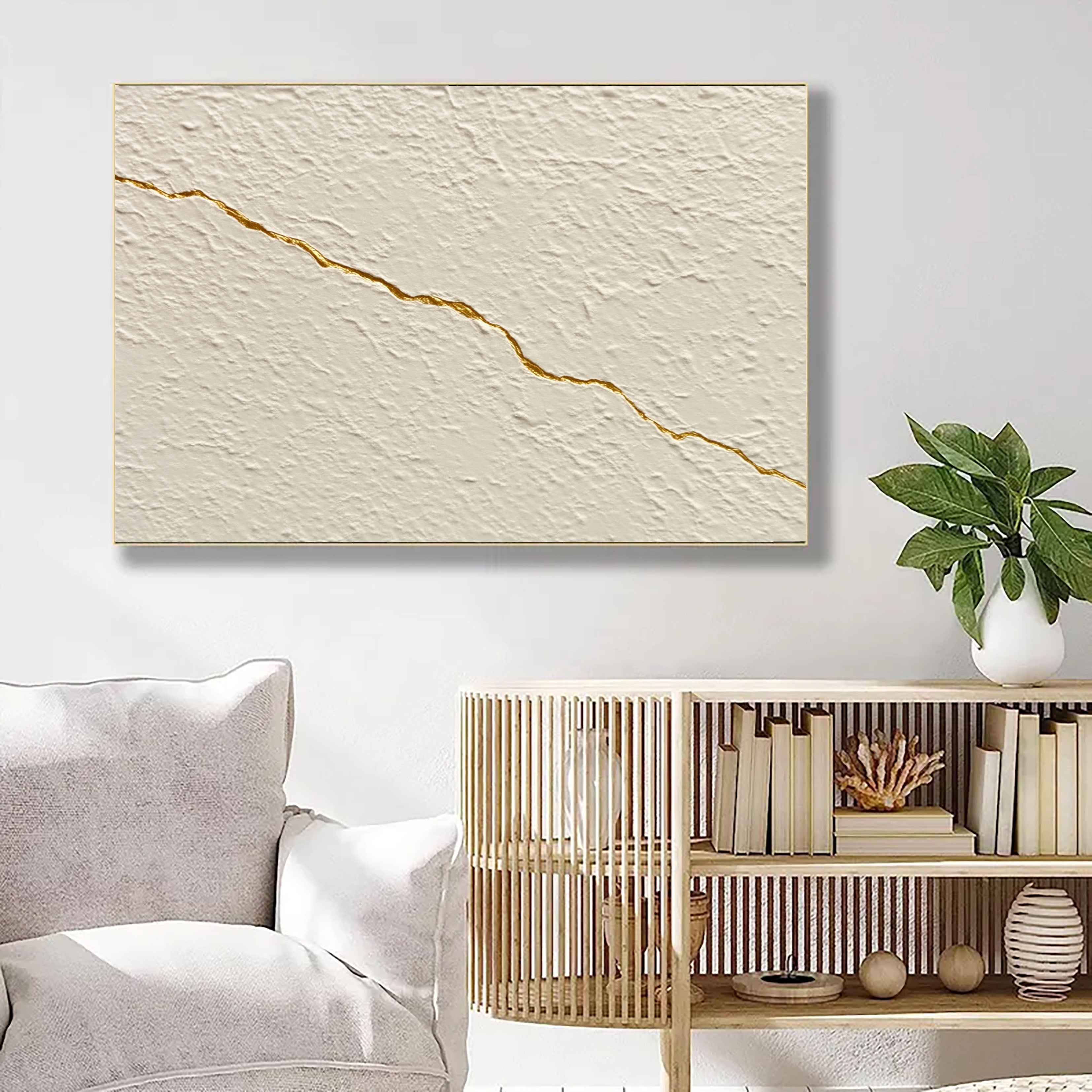 Textured Gilded Fractures | Ivory Canvas