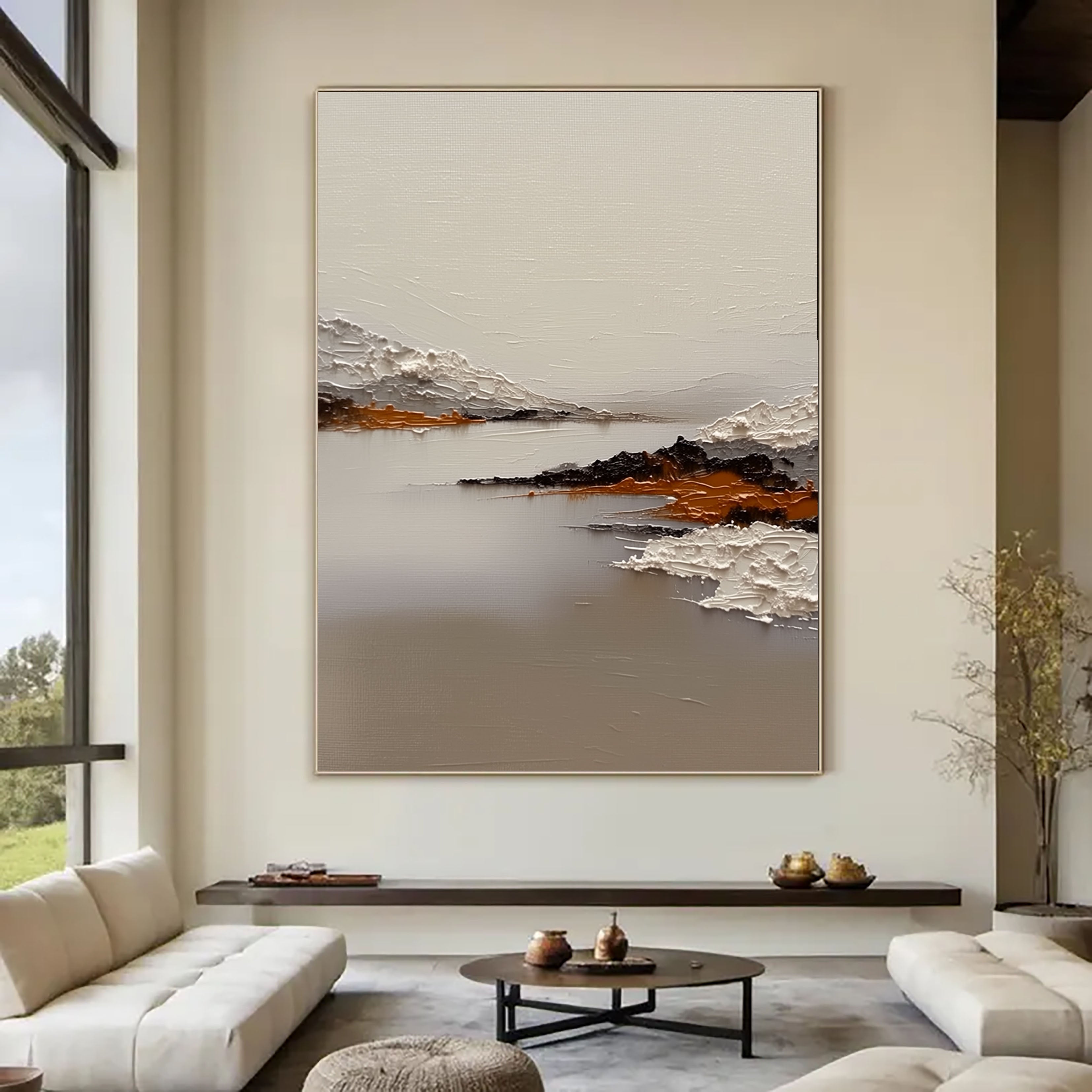 Textured Serene Landscape | White Ochre