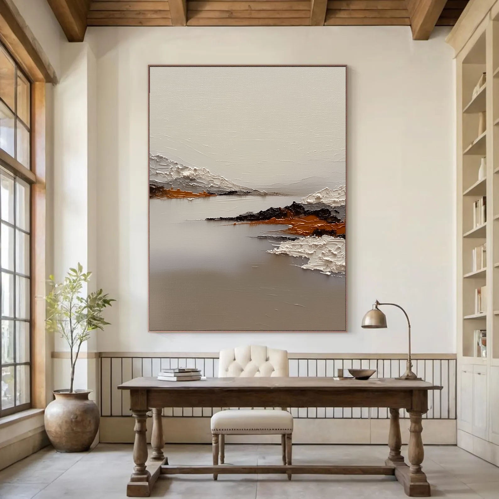 Textured Serene Landscape | White Ochre