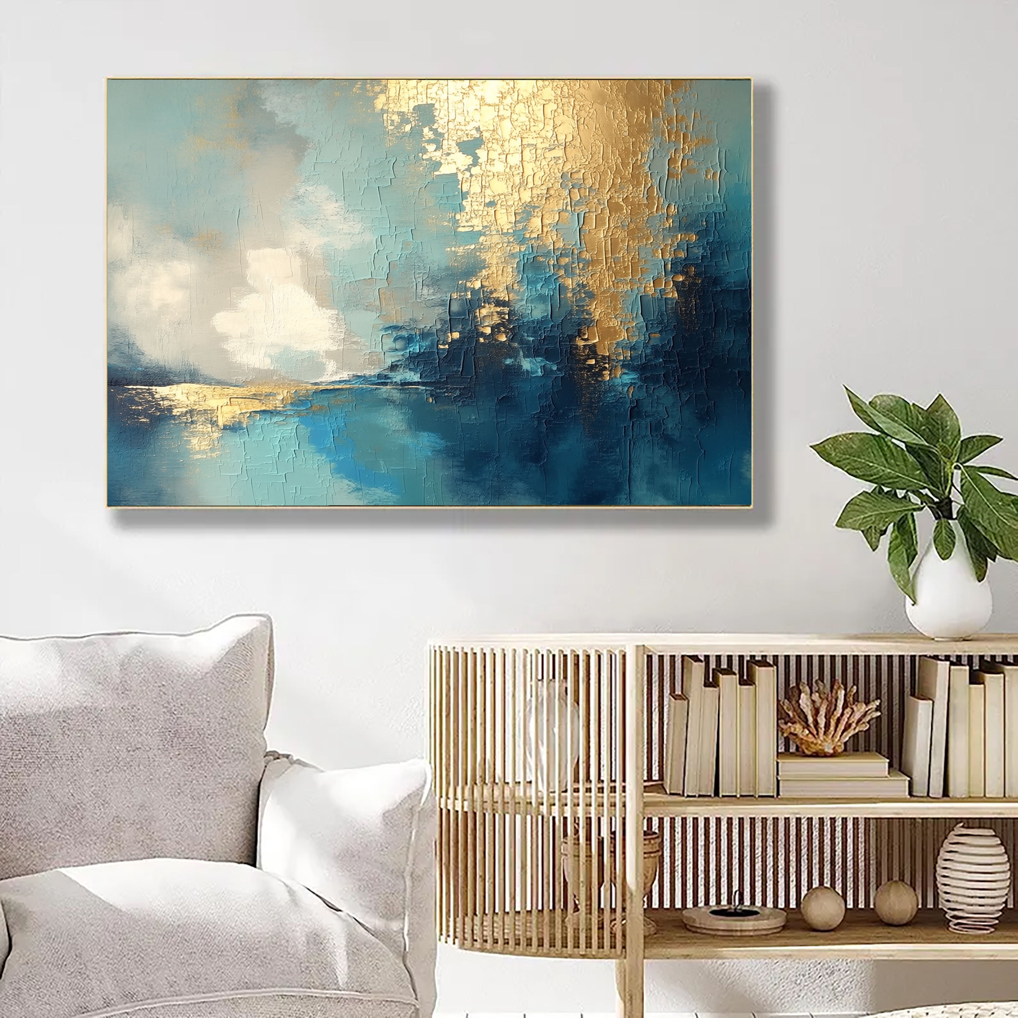Textured Gilded Horizon | Teal Gold