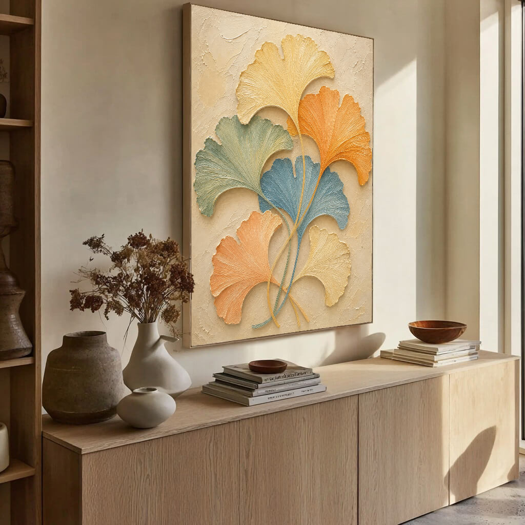 3D-Textured Art | Pastel Ginkgo Swirl