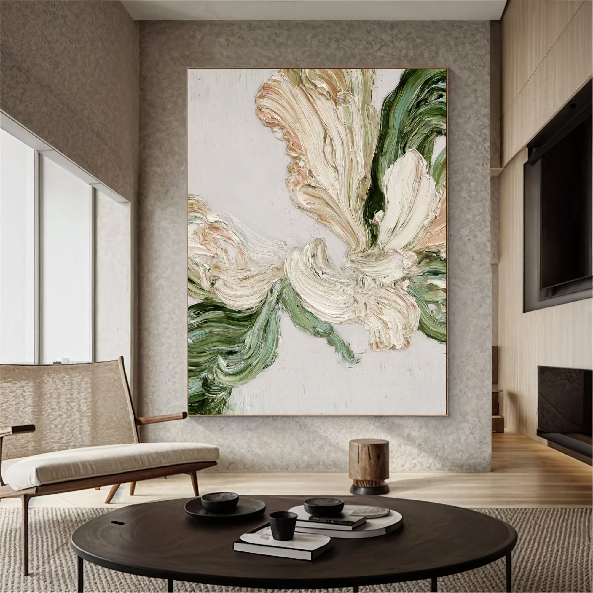 Textured Floral Impasto | Cream Verdigris