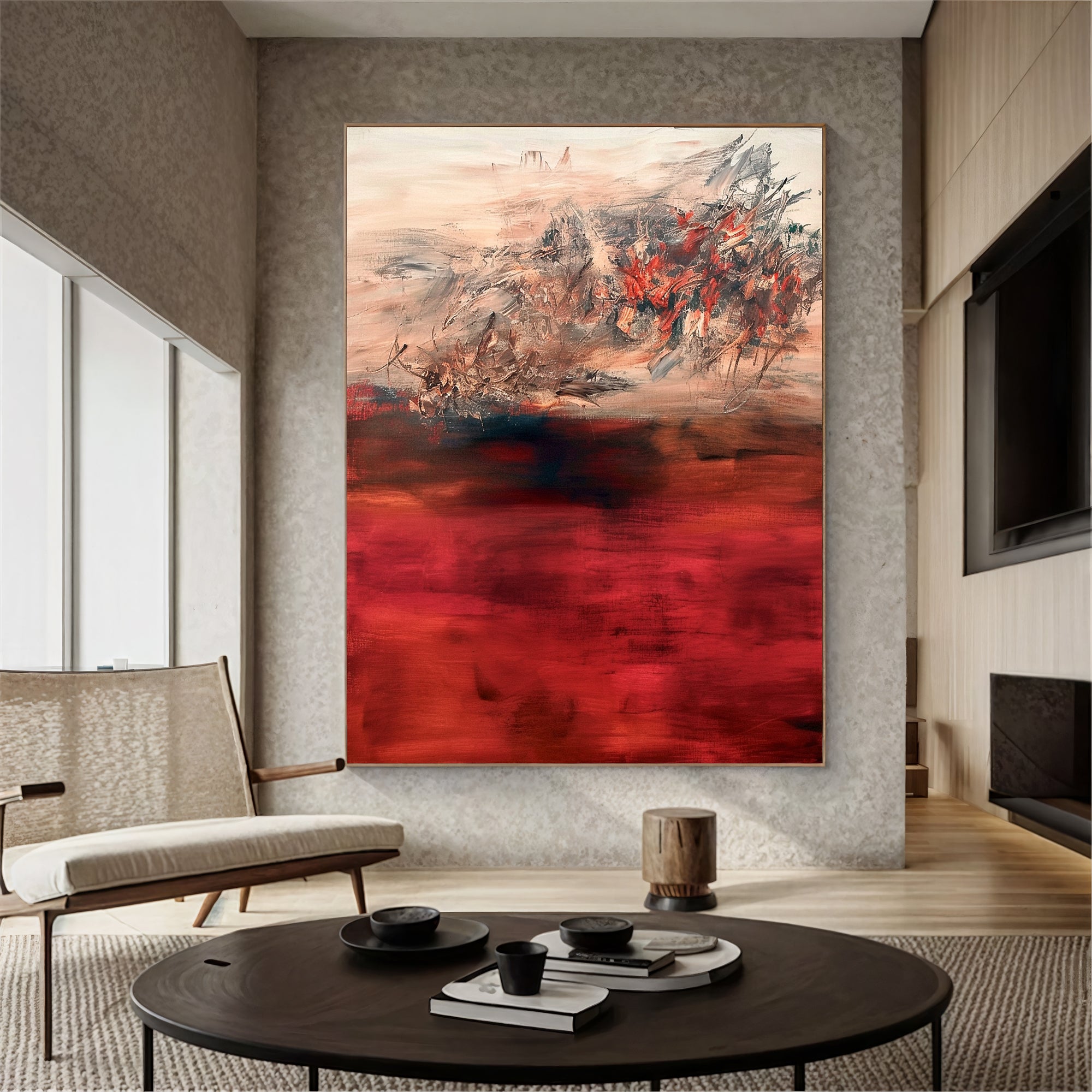 Textured Red Opulence | Red Beige