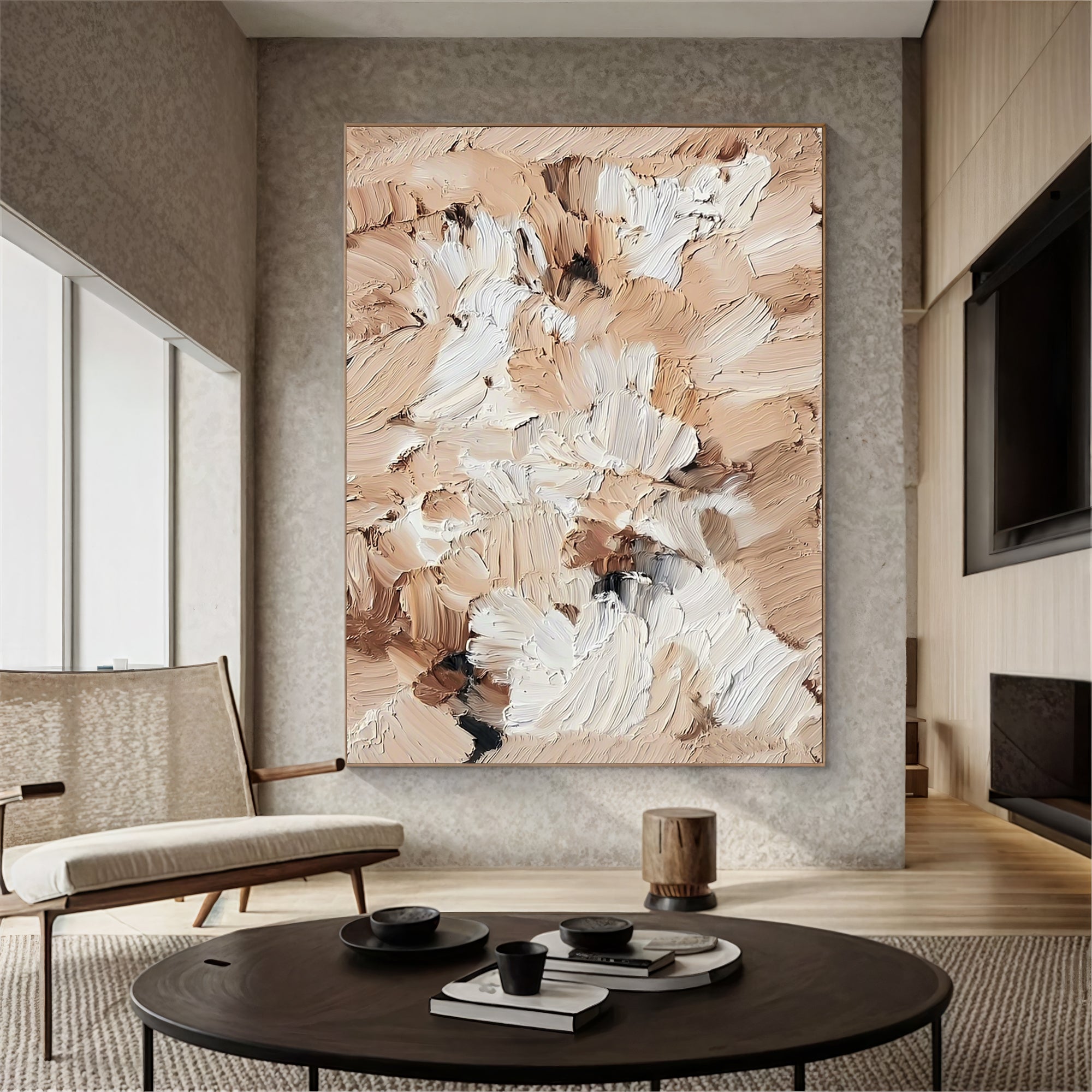 Textured Beige Flourishes | Cream Brown