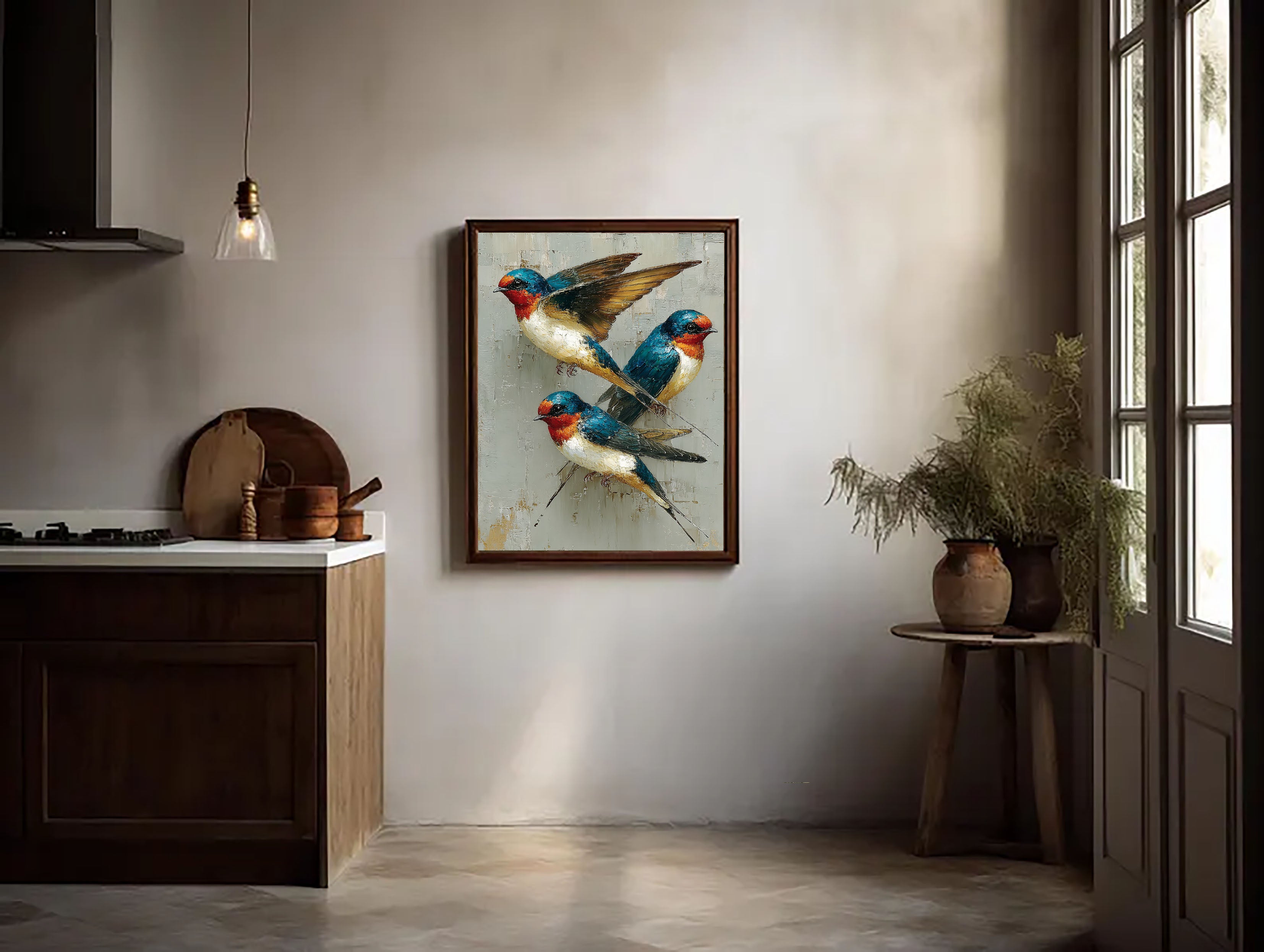 Vibrant Swallow Trio | Textured Charm