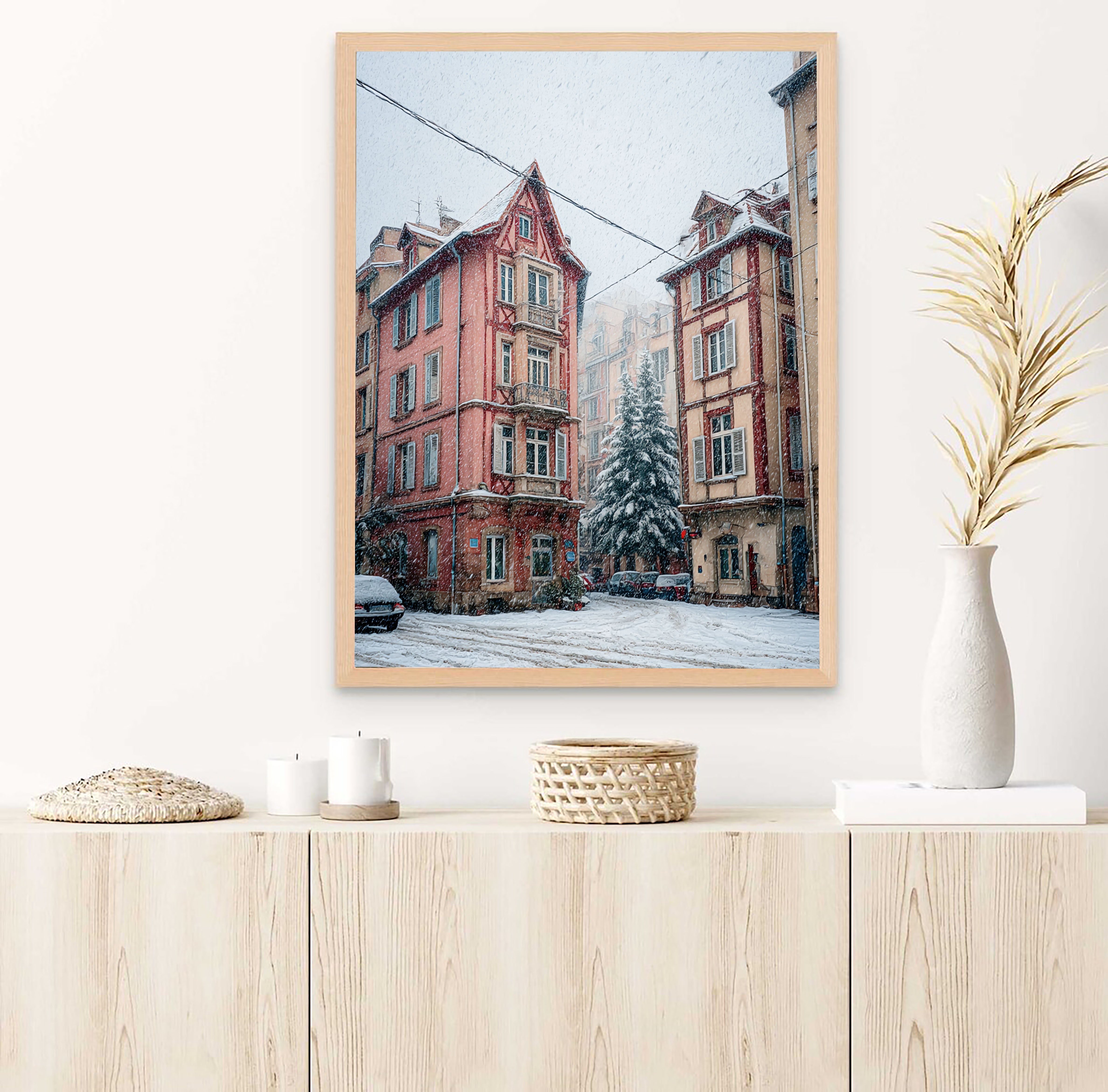 Snowy Streetscape Art | Vintage Charm
