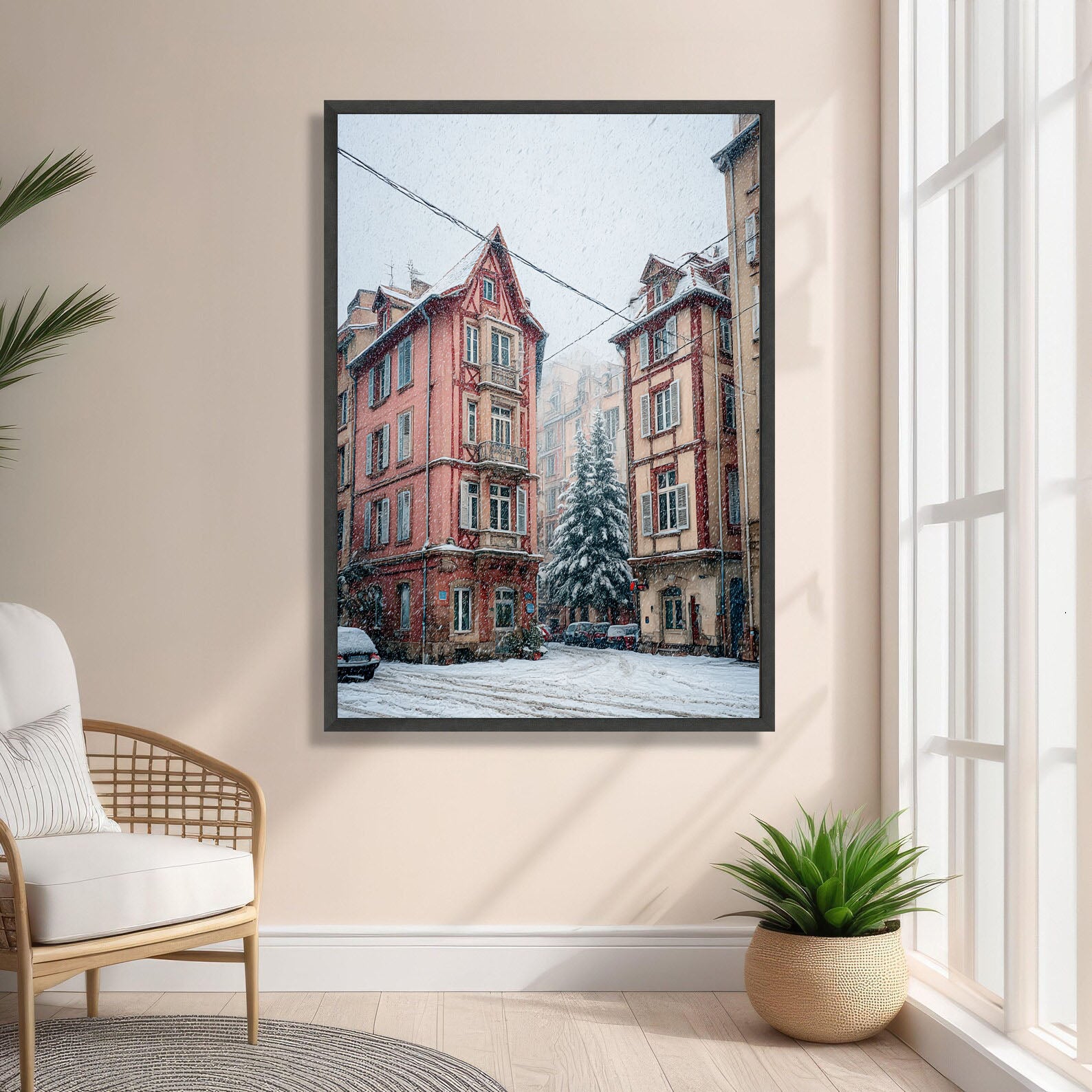 Snowy Streetscape Art | Vintage Charm
