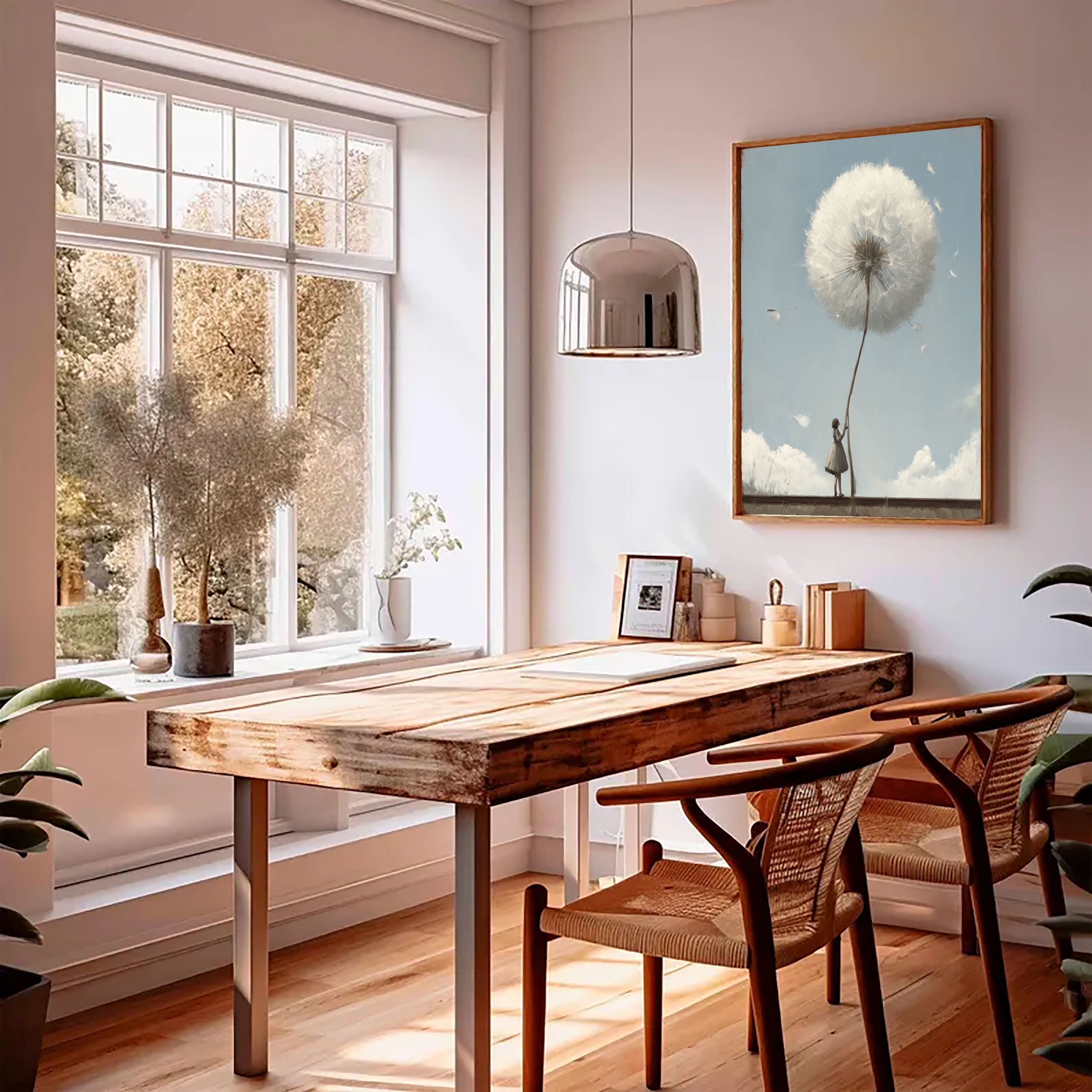 Textured Dandelion Whimsy | Blue White