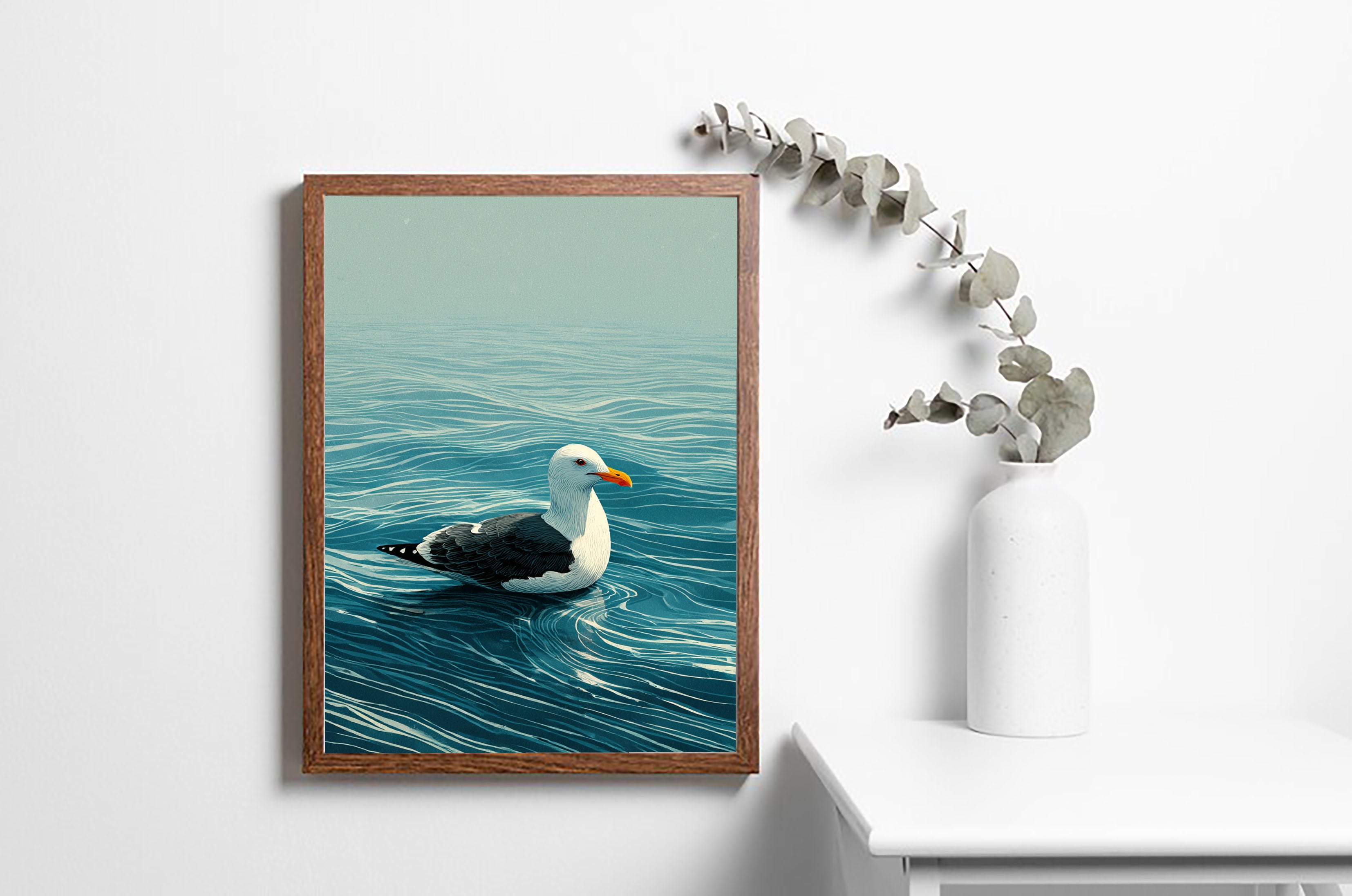 Seagull Ocean Scene Art | Coastal Calm