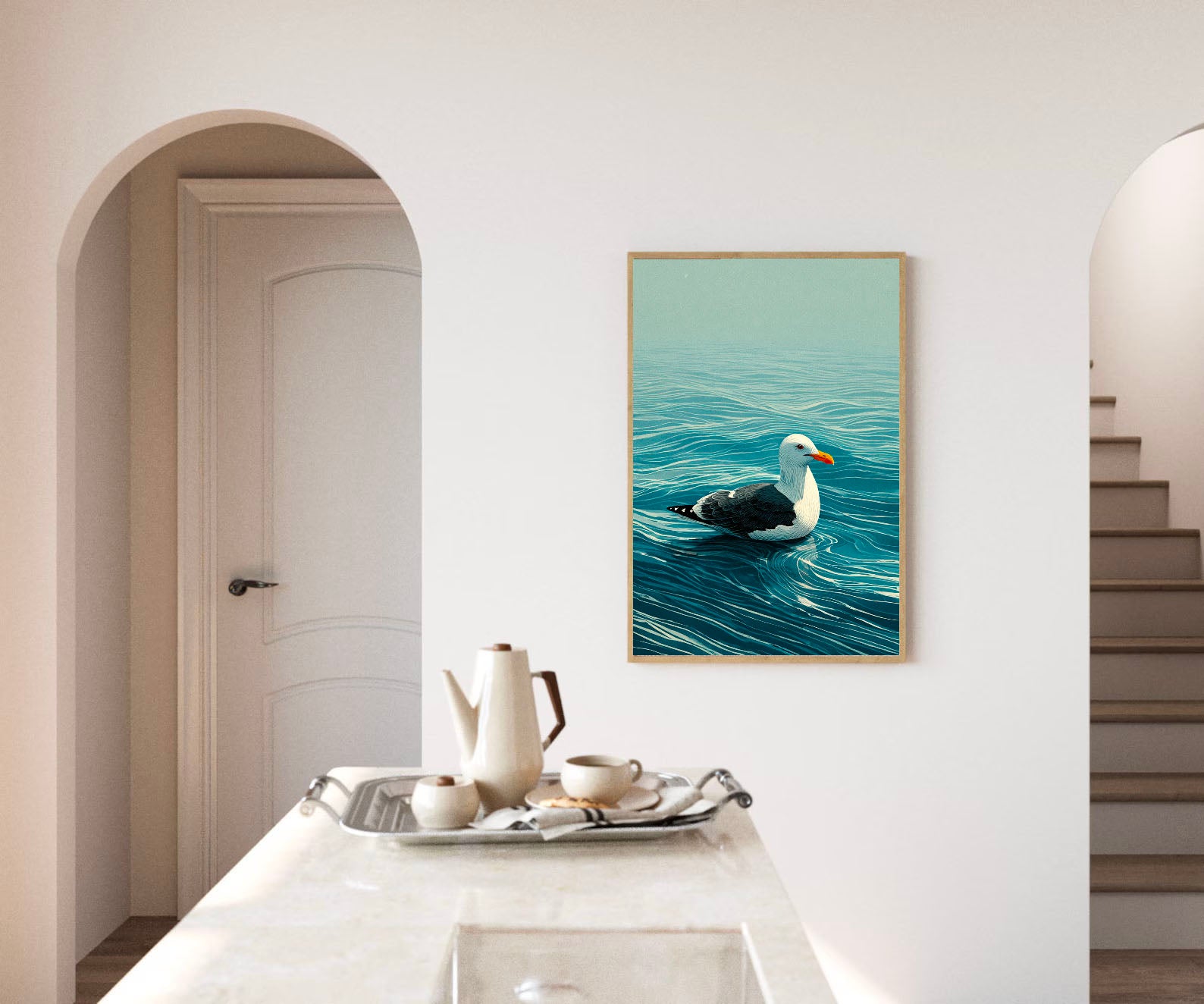 Seagull Ocean Scene Art | Coastal Calm
