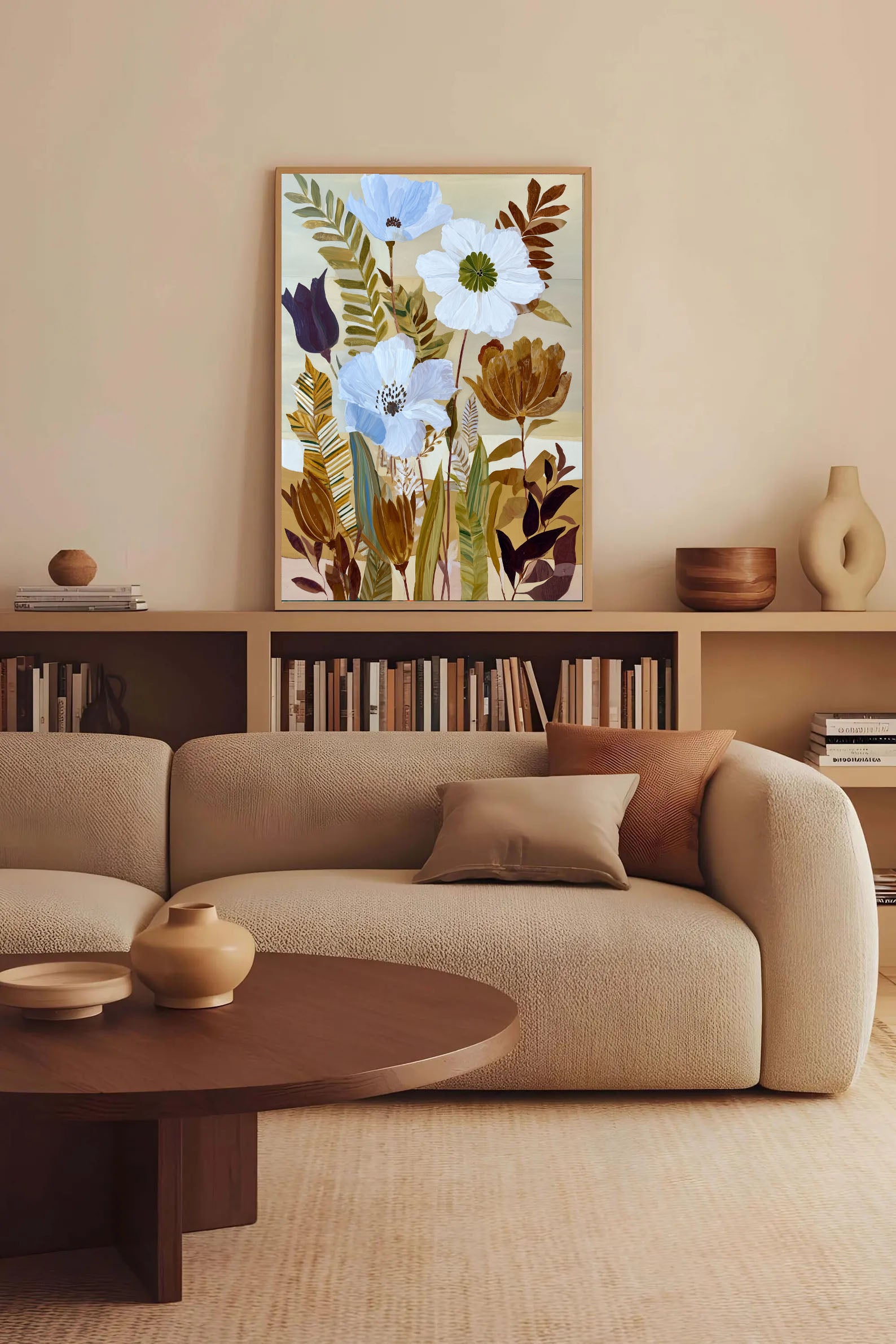 Textured Floral Harmony | Blue Brown