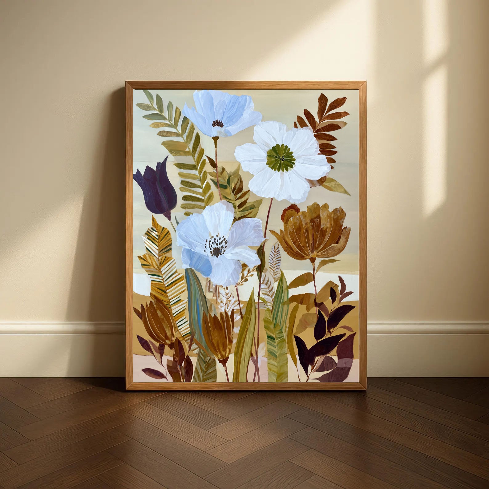 Textured Floral Harmony | Blue Brown