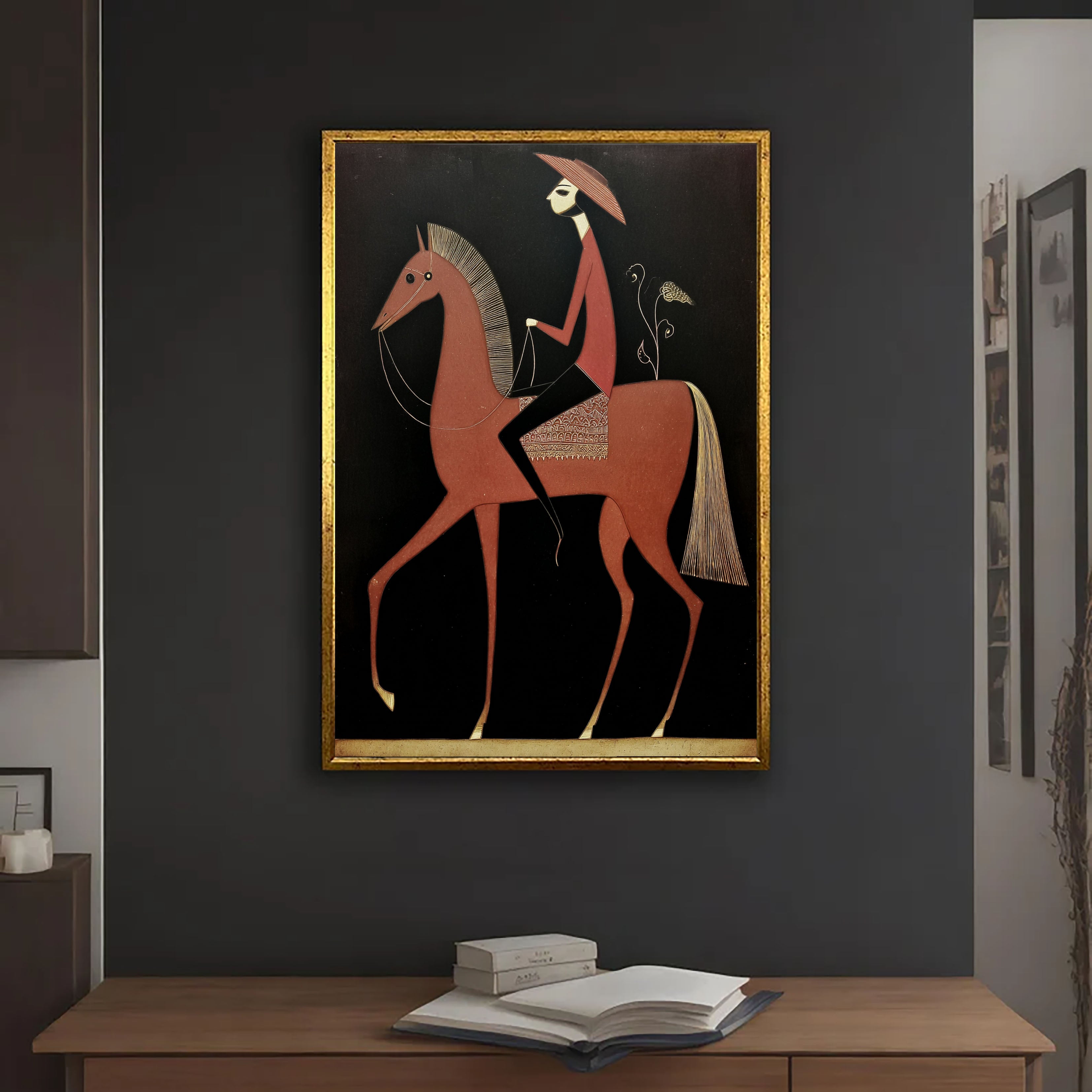 Textured Equestrian Charm | Red Black