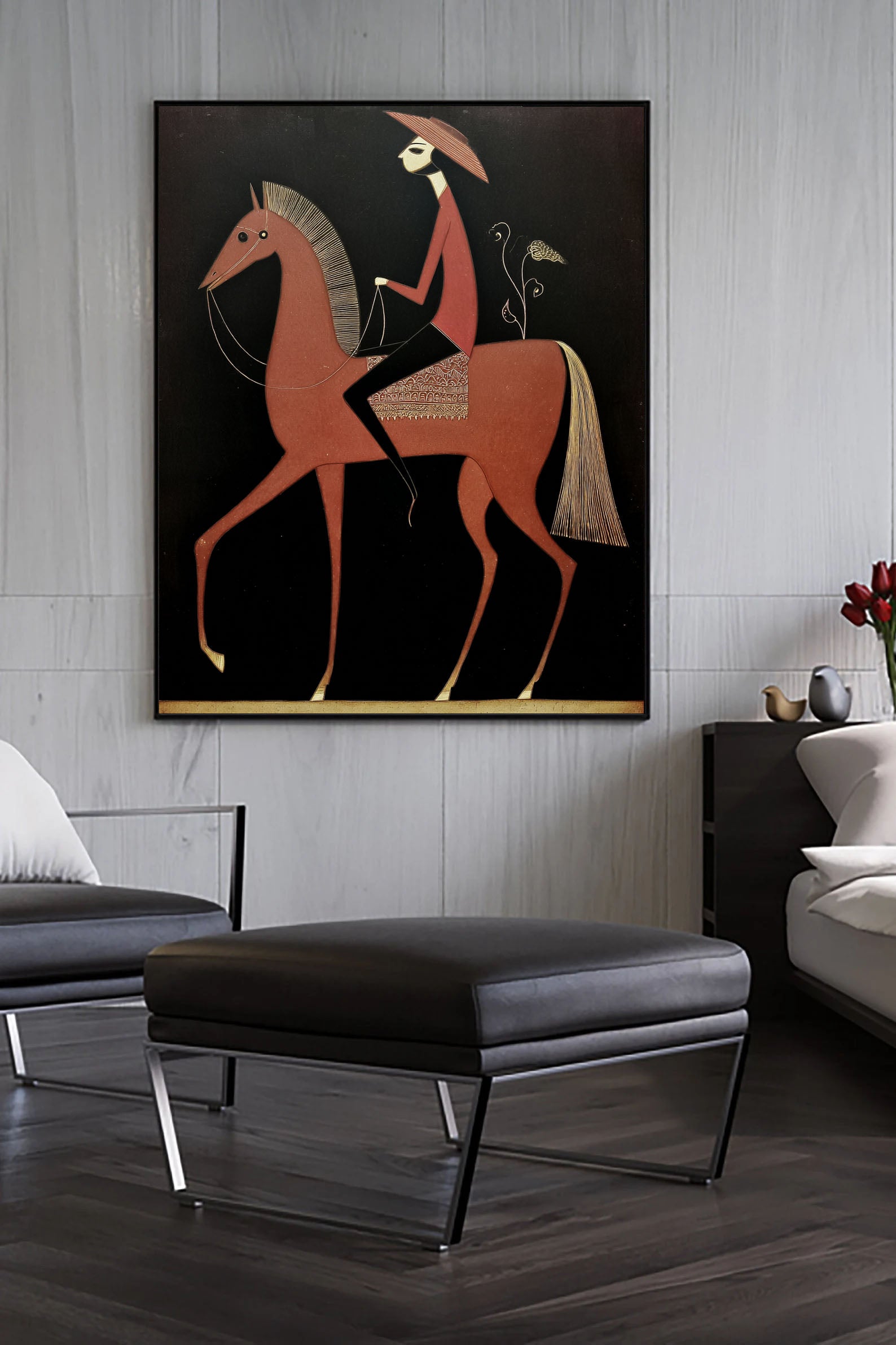 Textured Equestrian Charm | Red Black