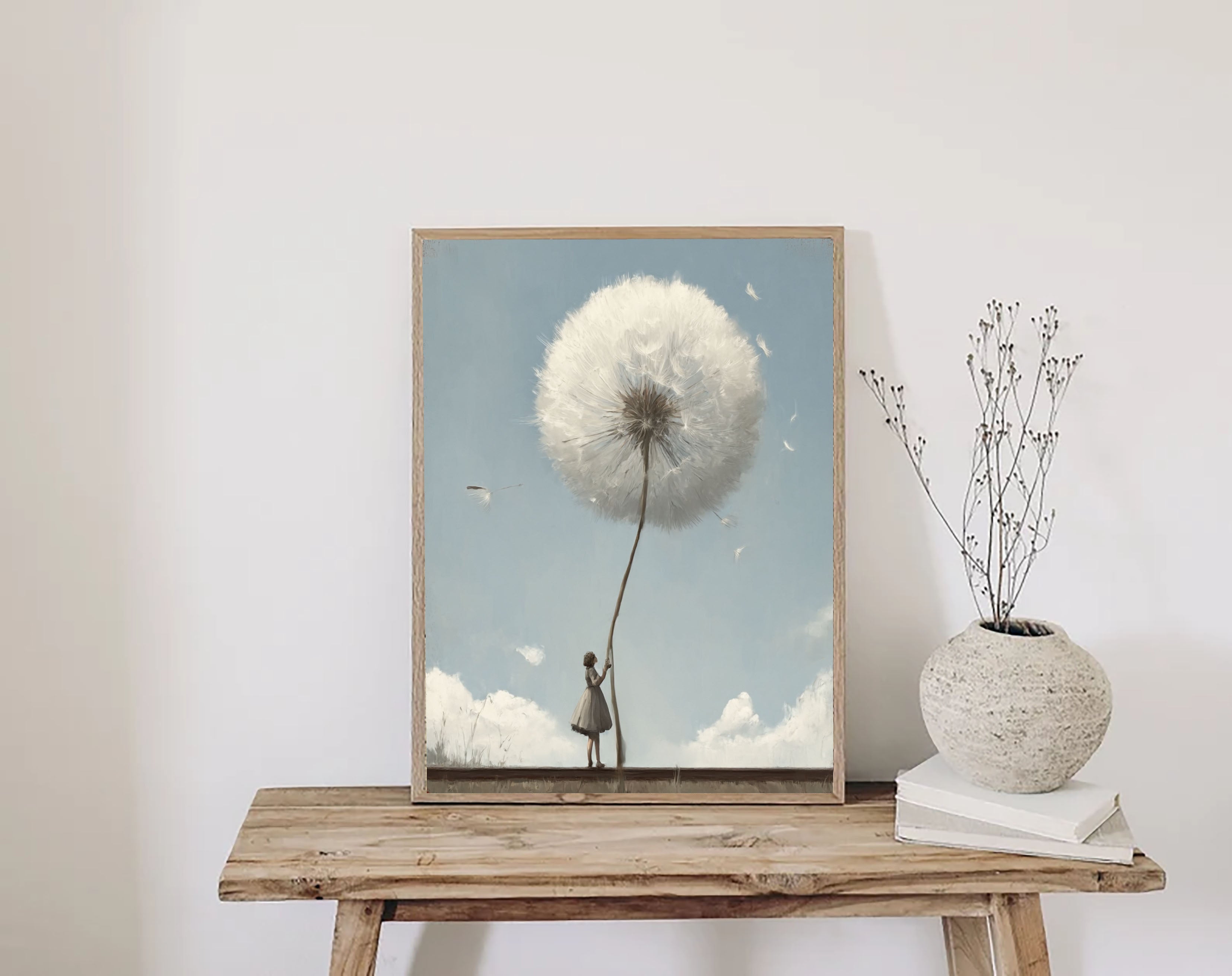 Textured Dandelion Whimsy | Blue White