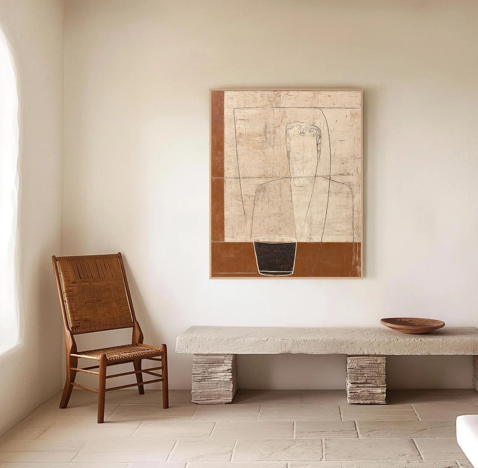 Textured Figurative Simplicity | Brown Beige