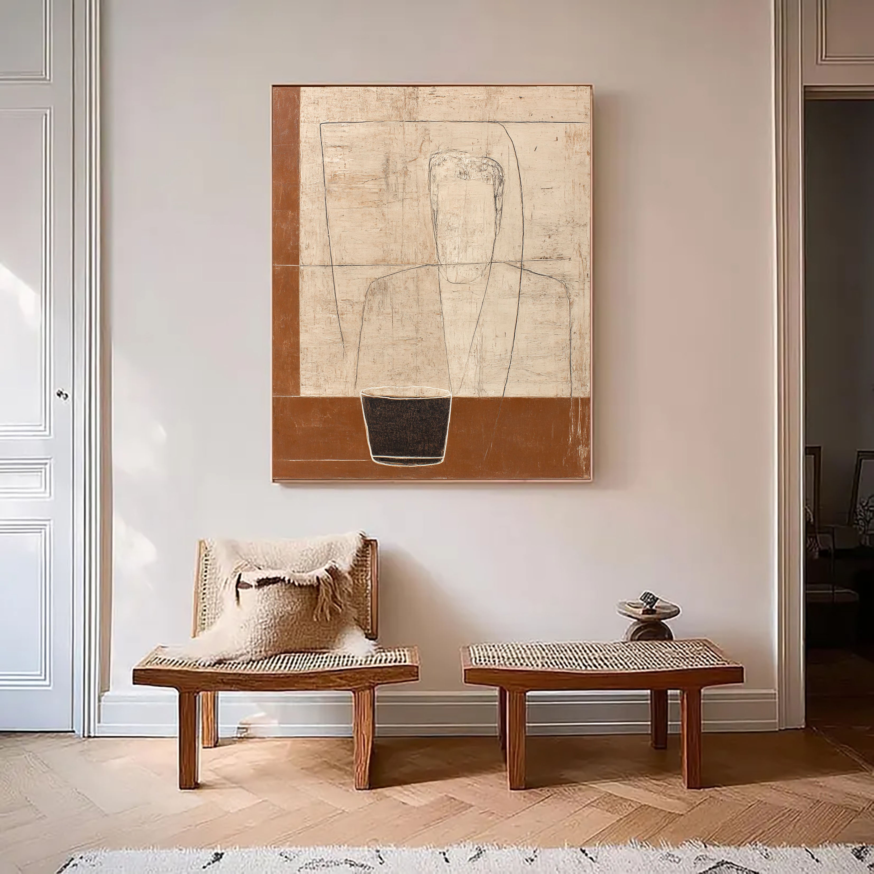 Textured Figurative Simplicity | Brown Beige