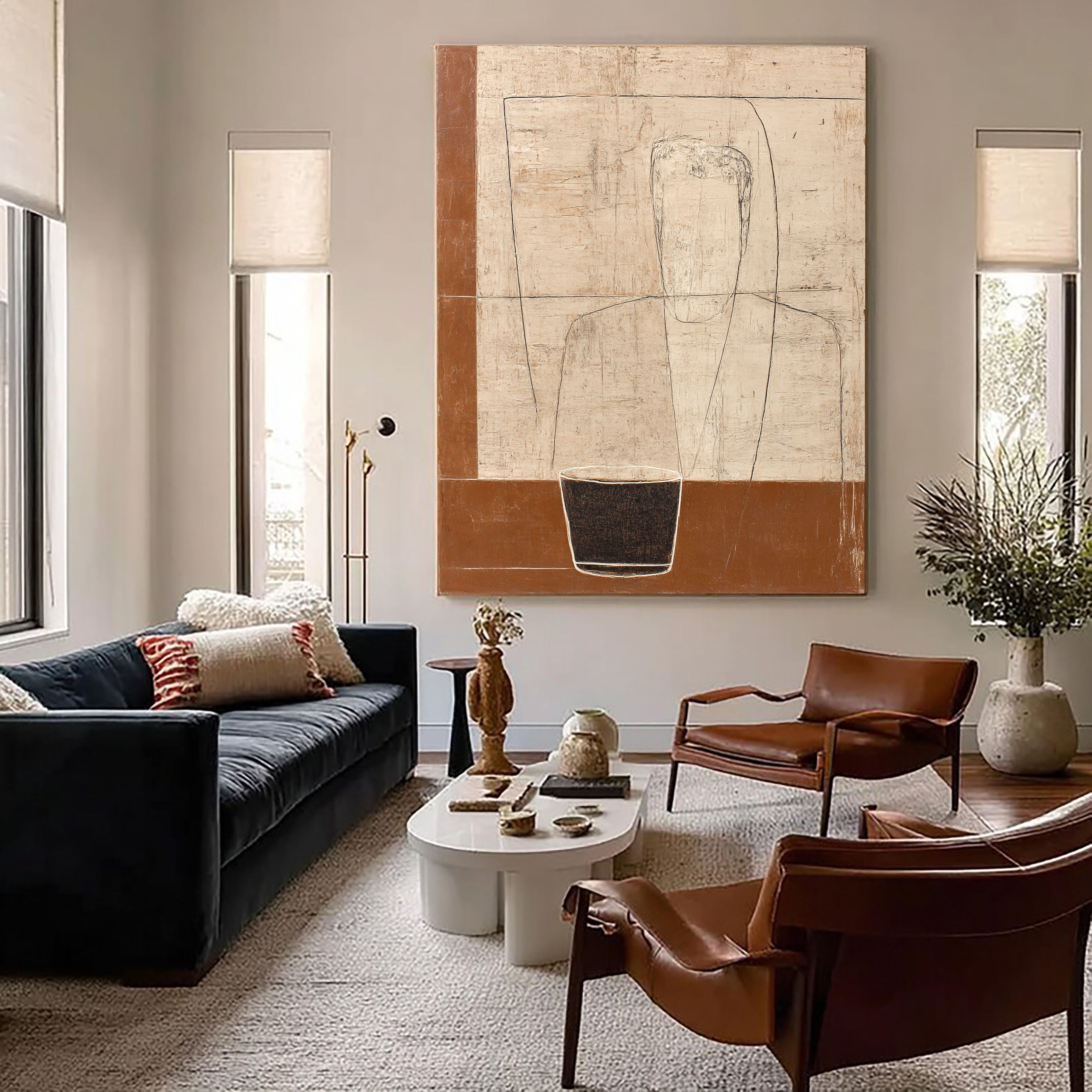 Textured Figurative Simplicity | Brown Beige