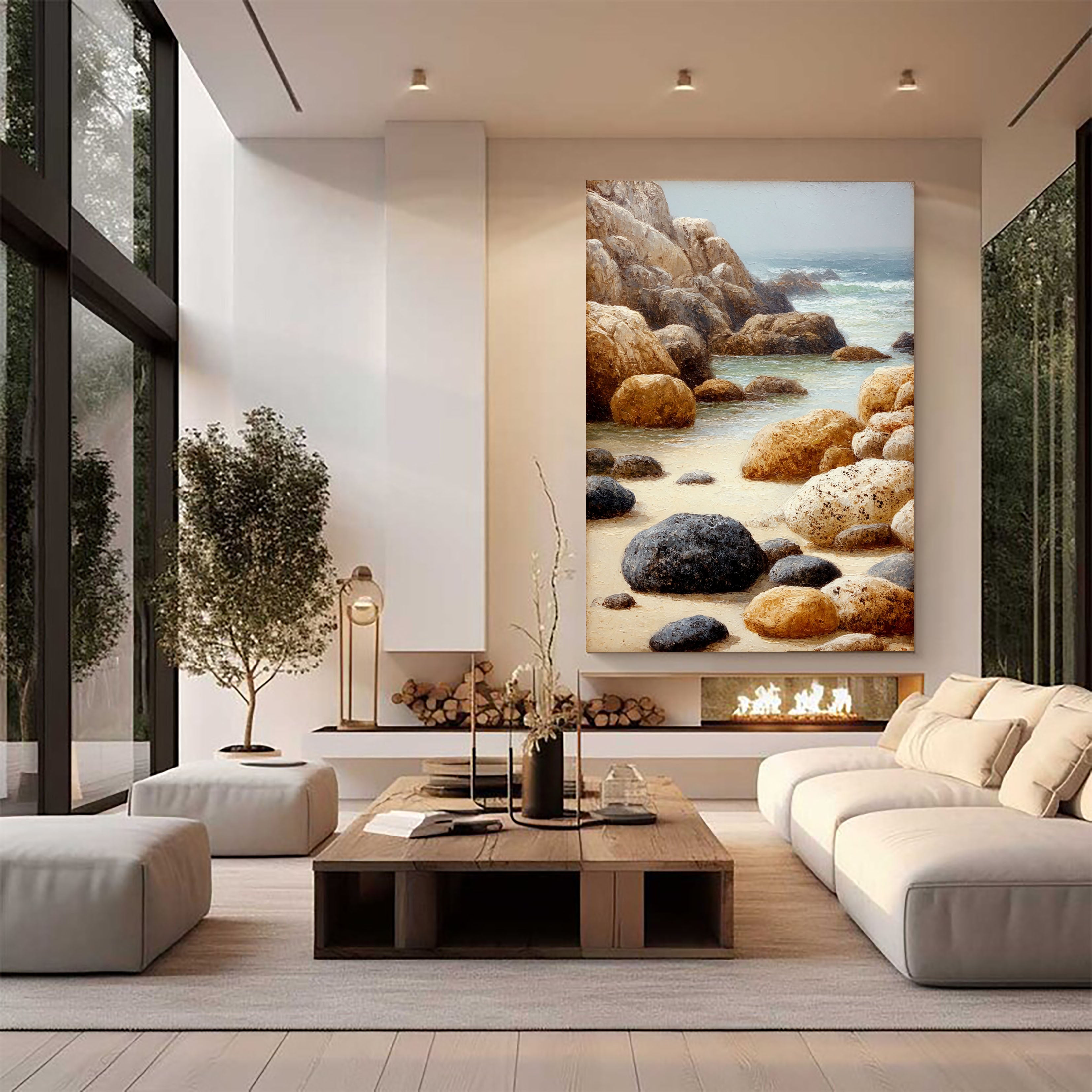 Textured Coastal Rocks | Beige Blue