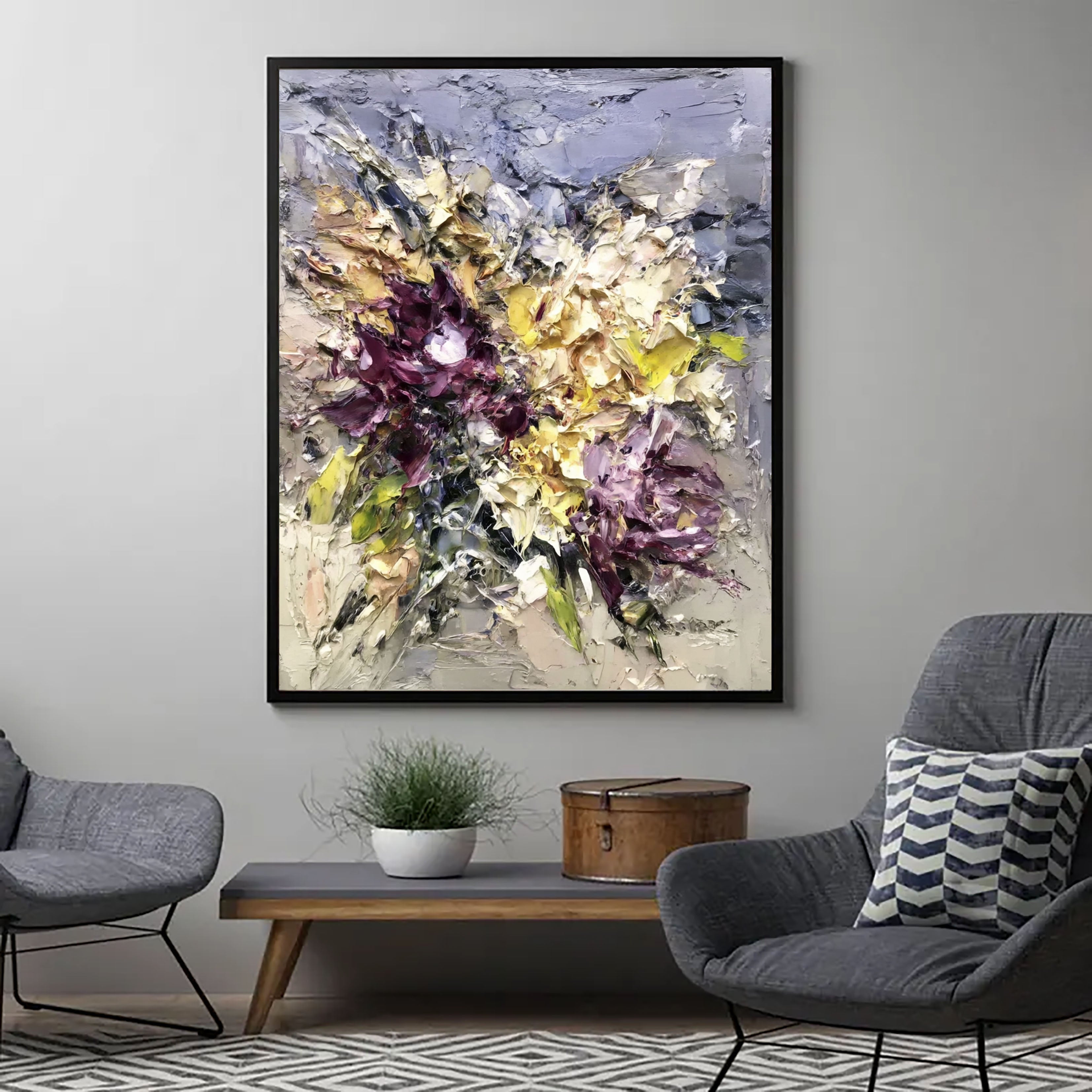 Textured Impasto Blooms | Plum Gold