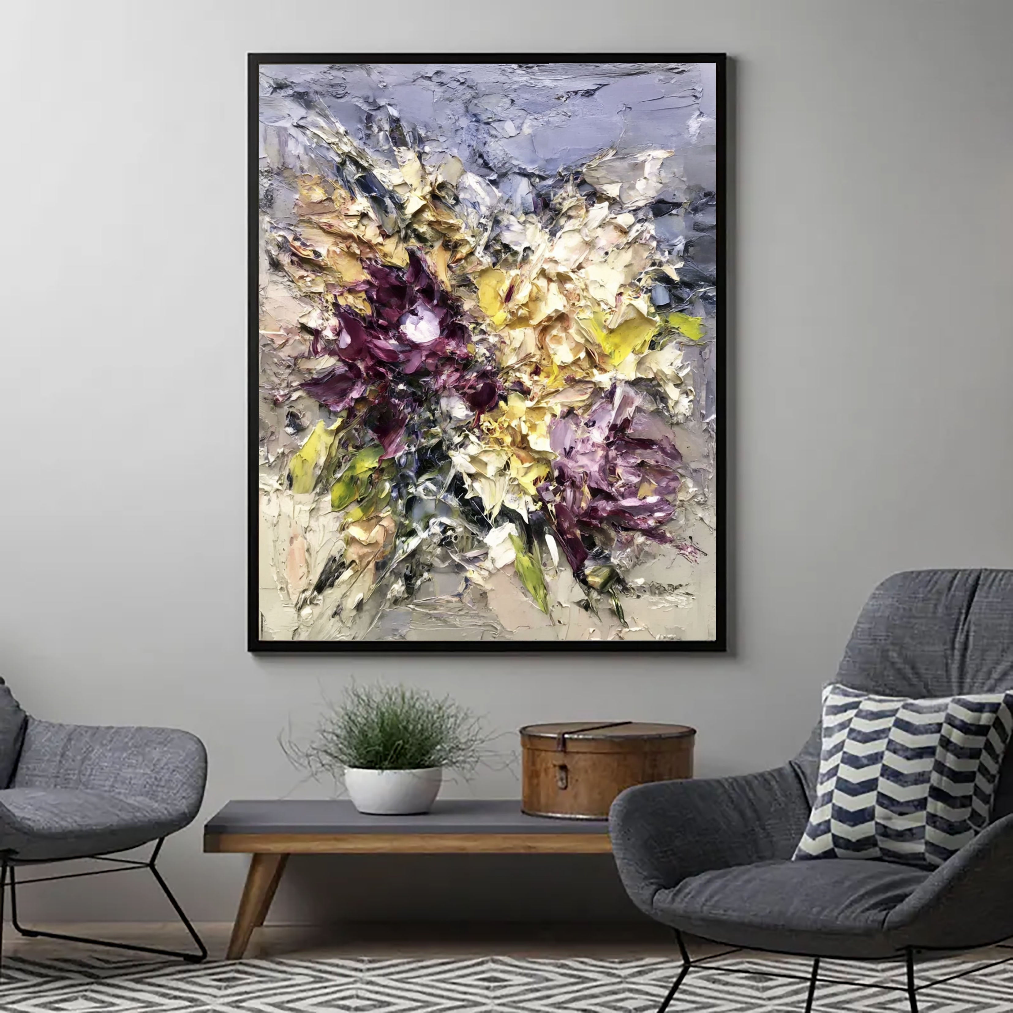 Textured Impasto Blooms | Plum Gold