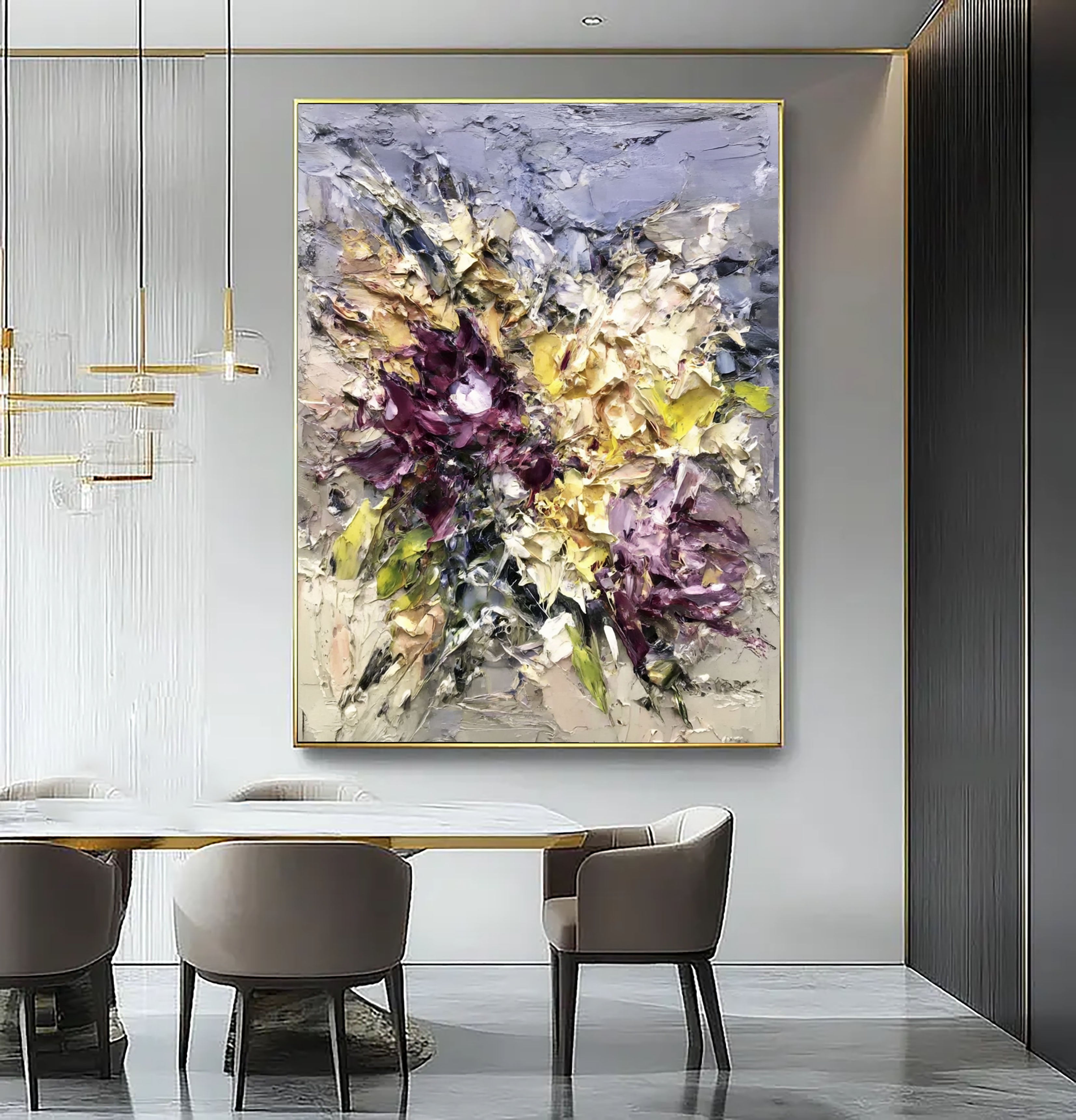 Textured Impasto Blooms | Plum Gold