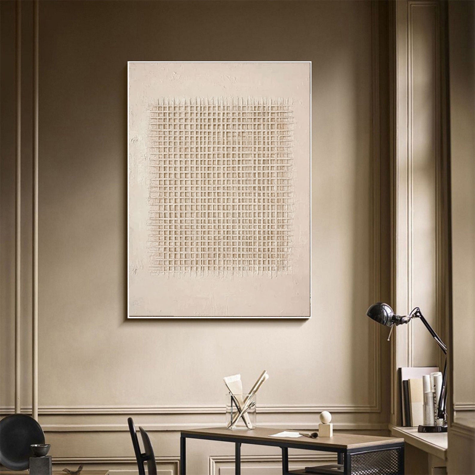 Textured Grid Minimalism | Beige Weave