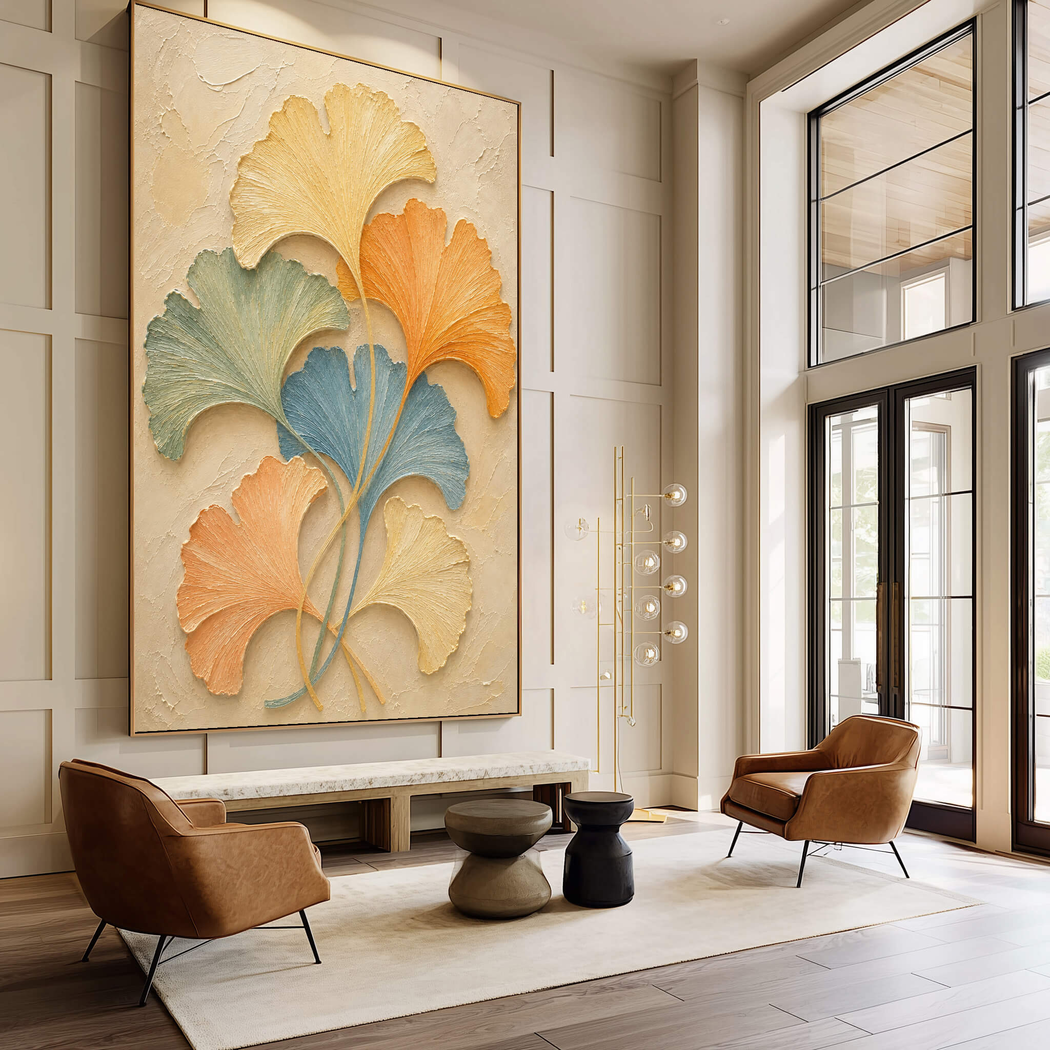 3D-Textured Art | Pastel Ginkgo Swirl