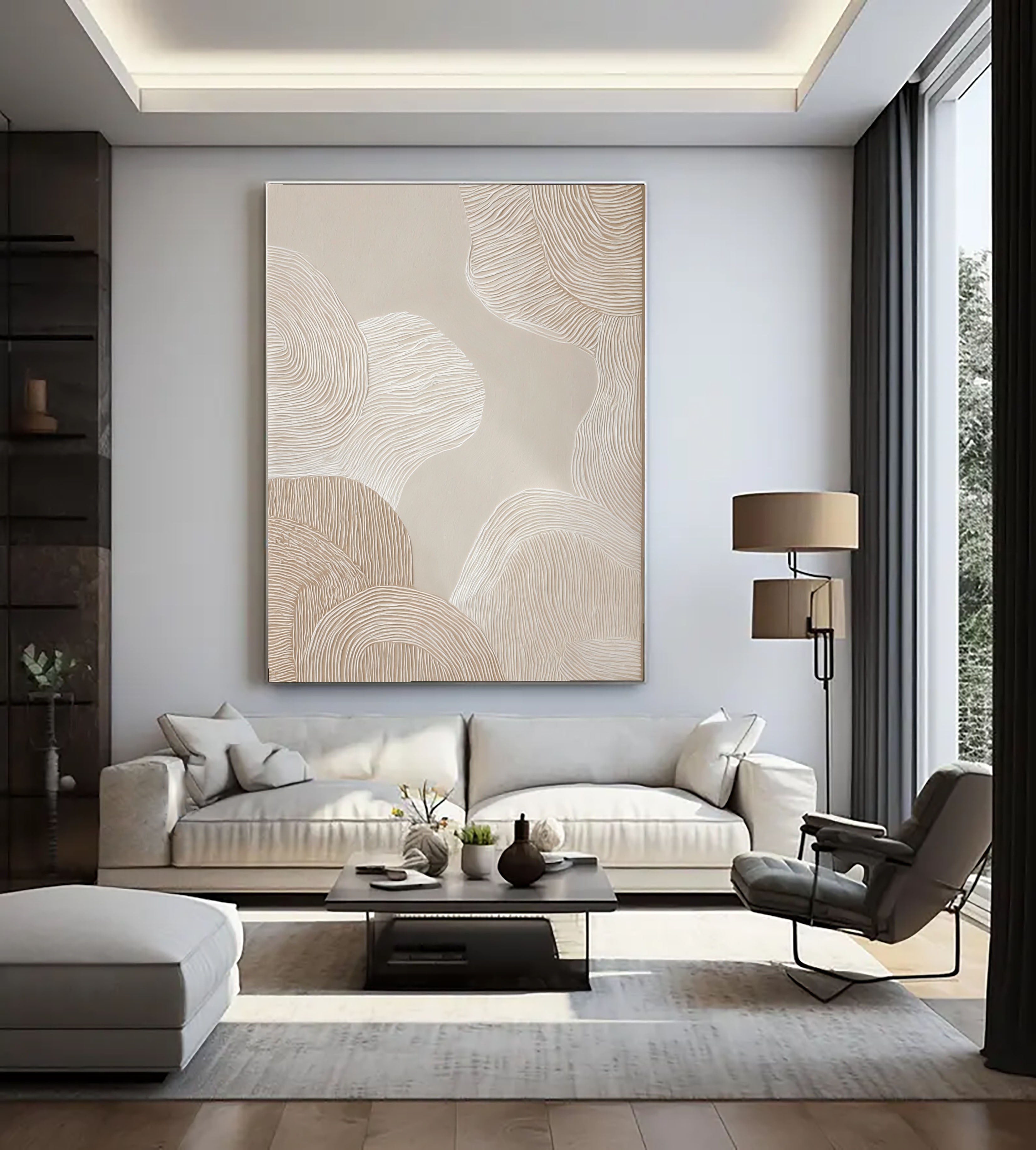 Textured Wave Serenity | Beige White