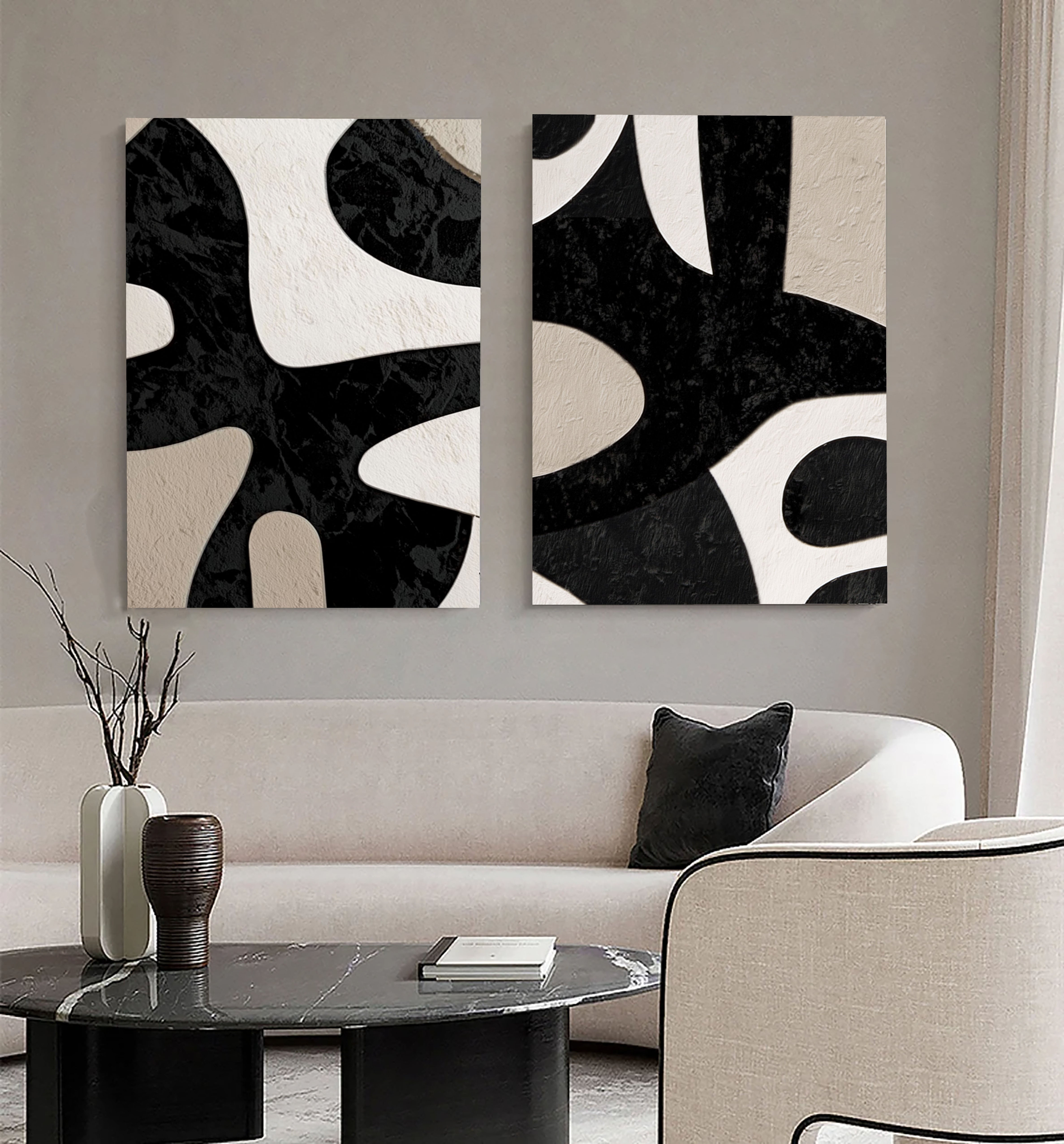 Bold Monochrome Forms | Abstract Duo