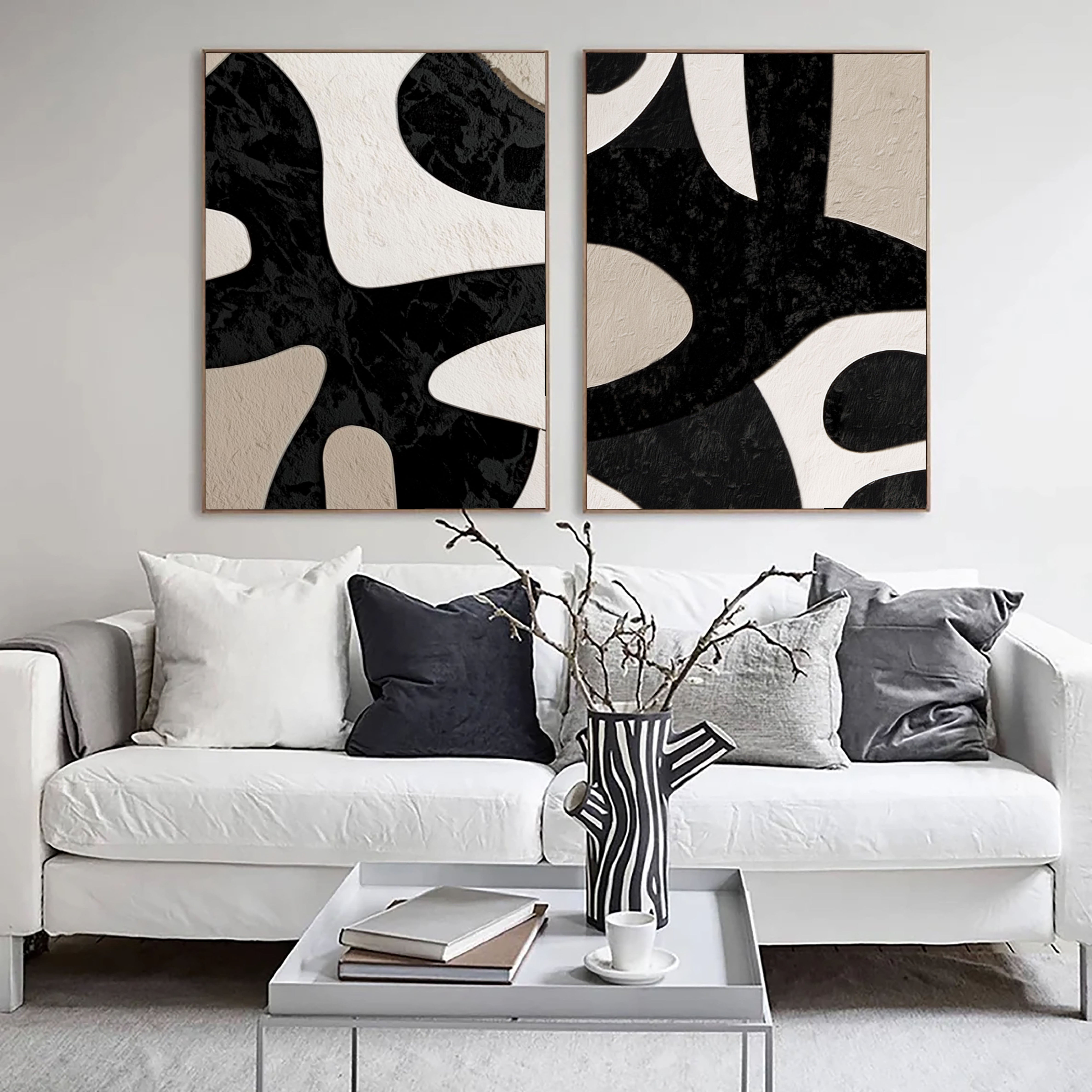 Bold Monochrome Forms | Abstract Duo