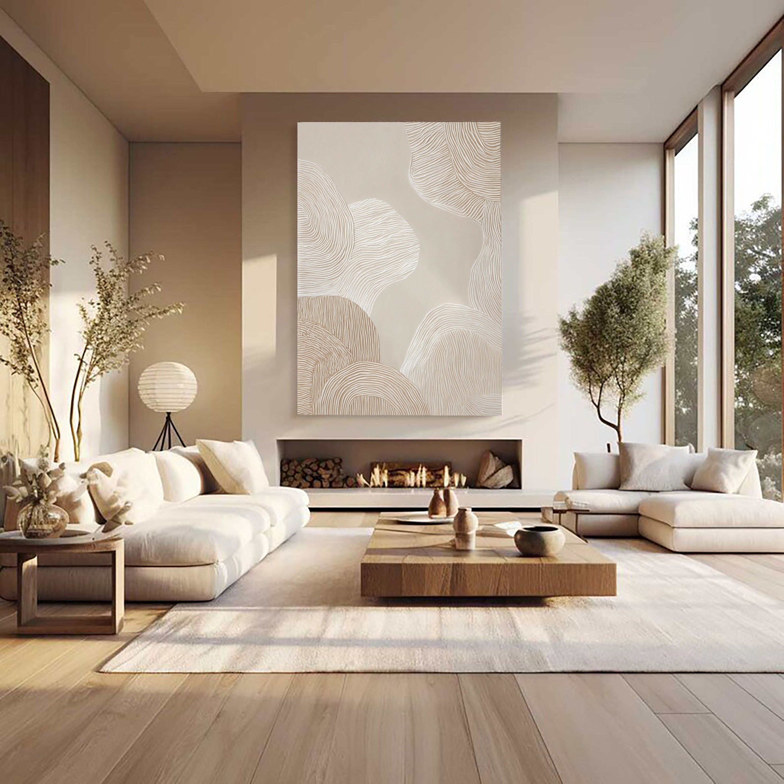 Textured Wave Serenity | Beige White