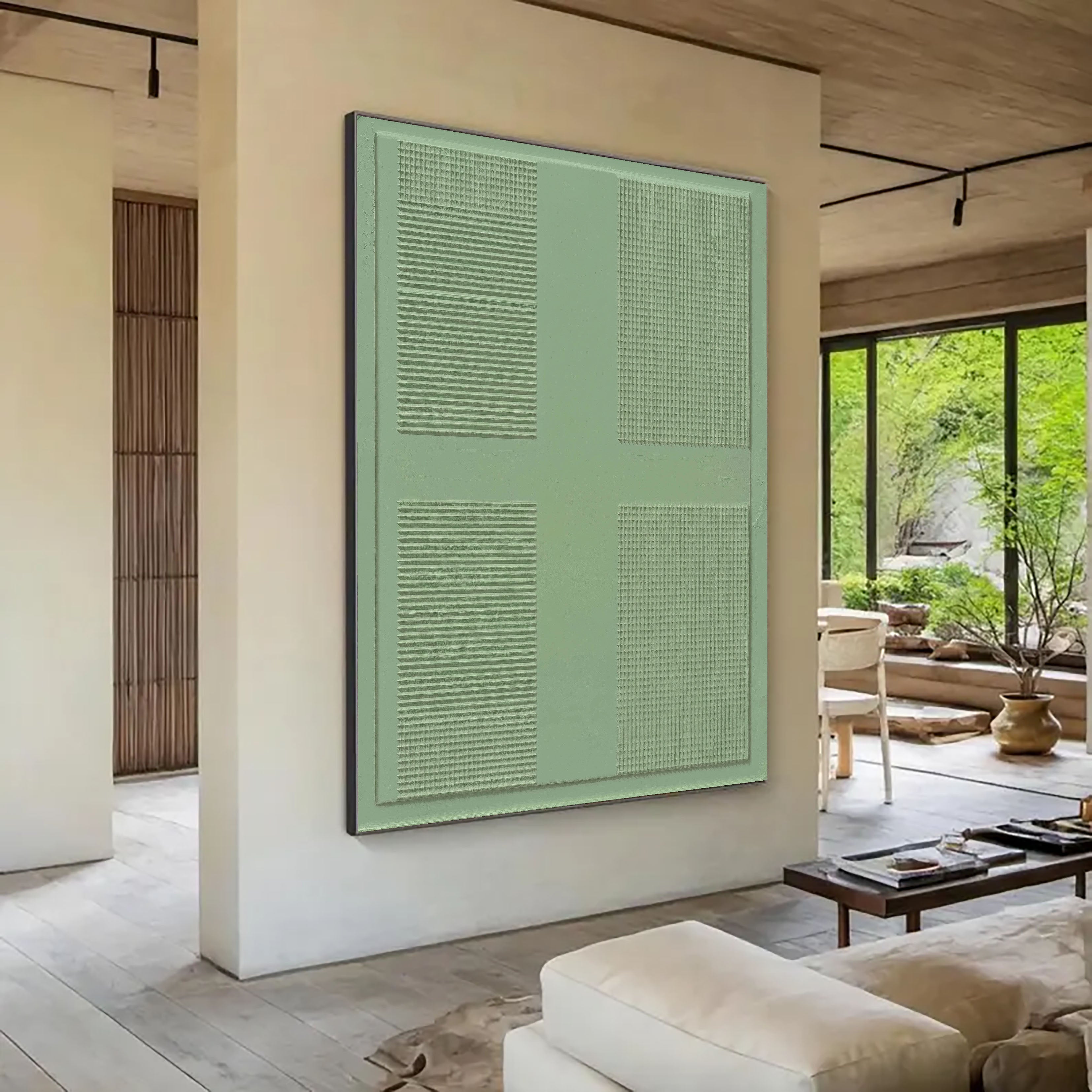 Textured Geometric Grid | Mint Hues