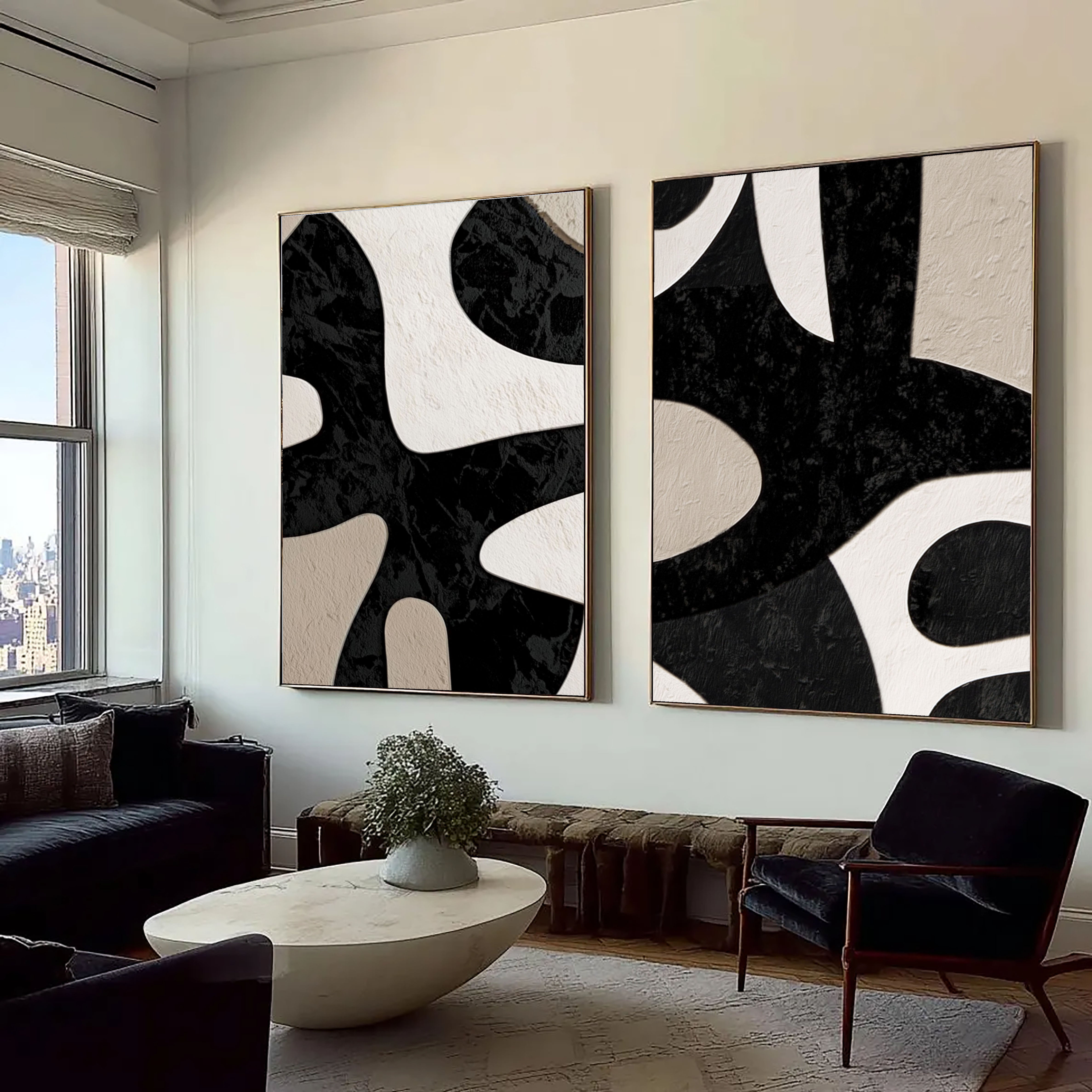 Bold Monochrome Forms | Abstract Duo