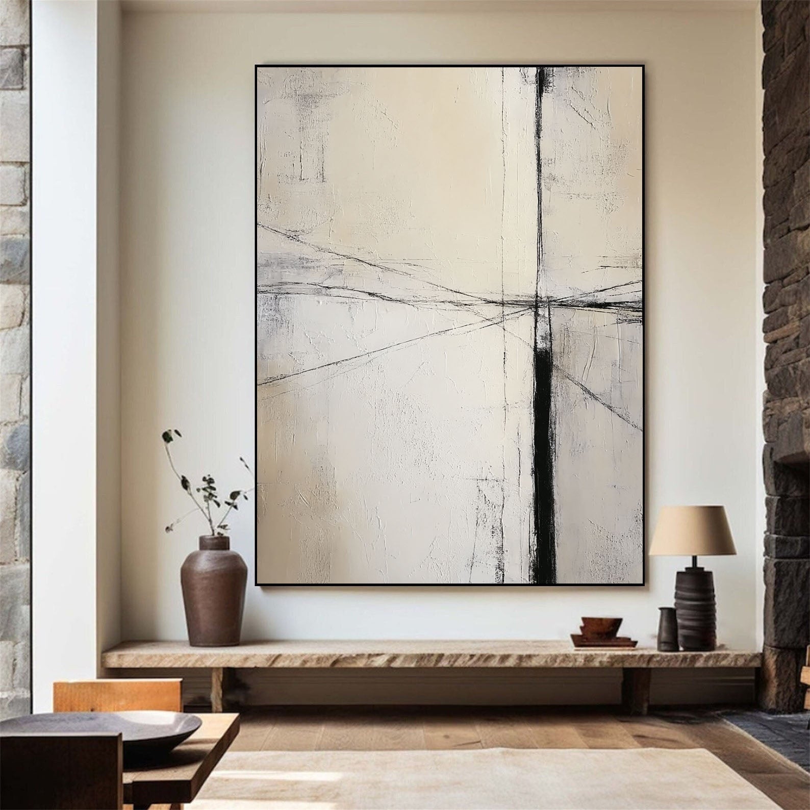 Textured Line Minimalism | Black Beige