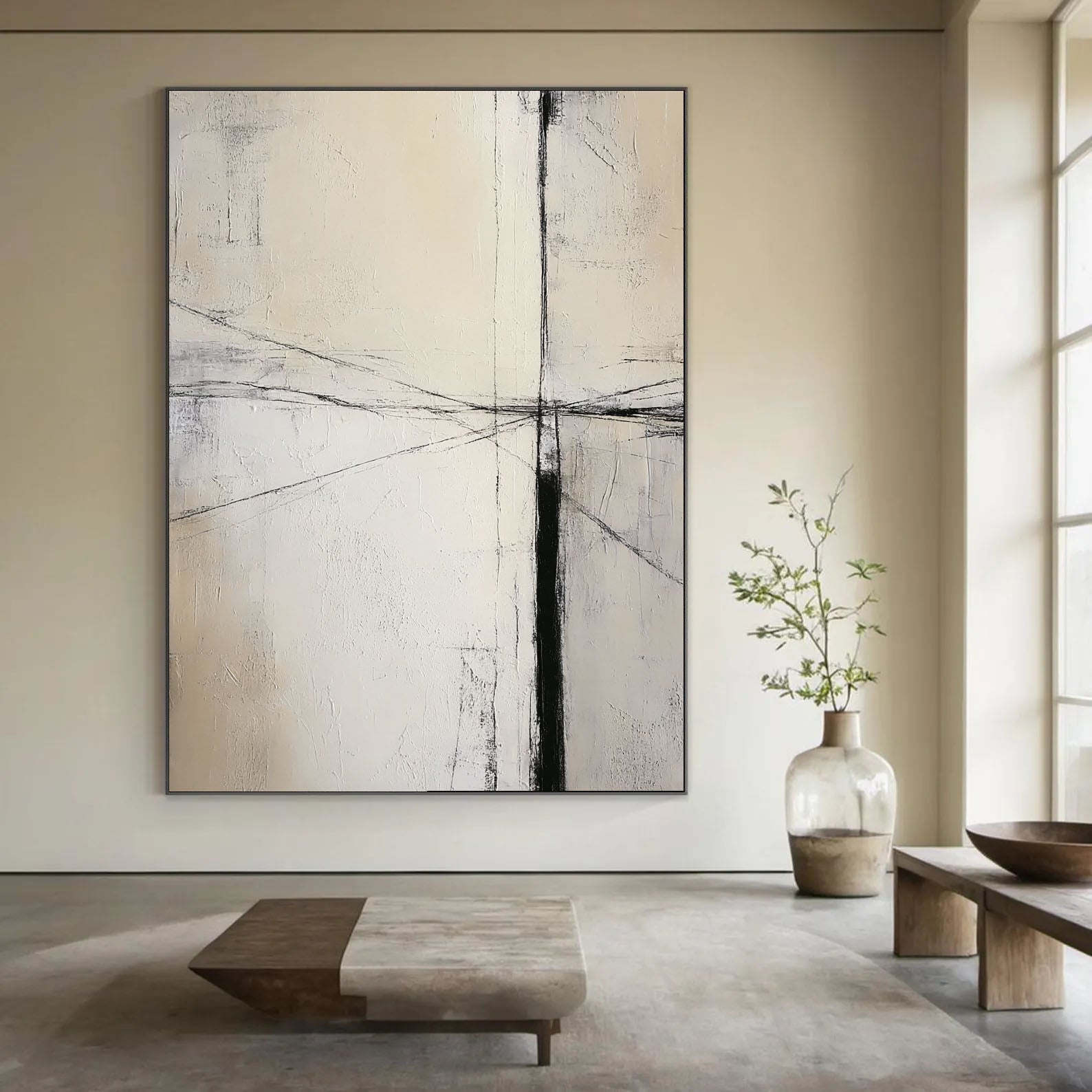 Textured Line Minimalism | Black Beige