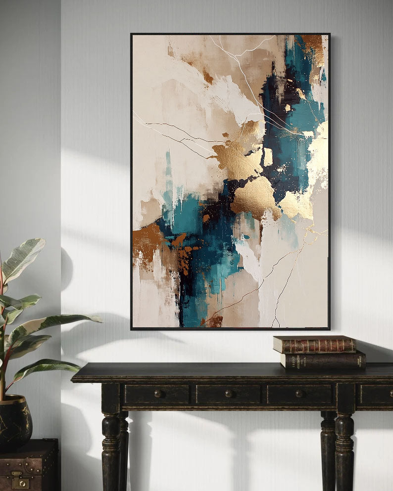 Gilded Teal Abstract | Luxe Veins