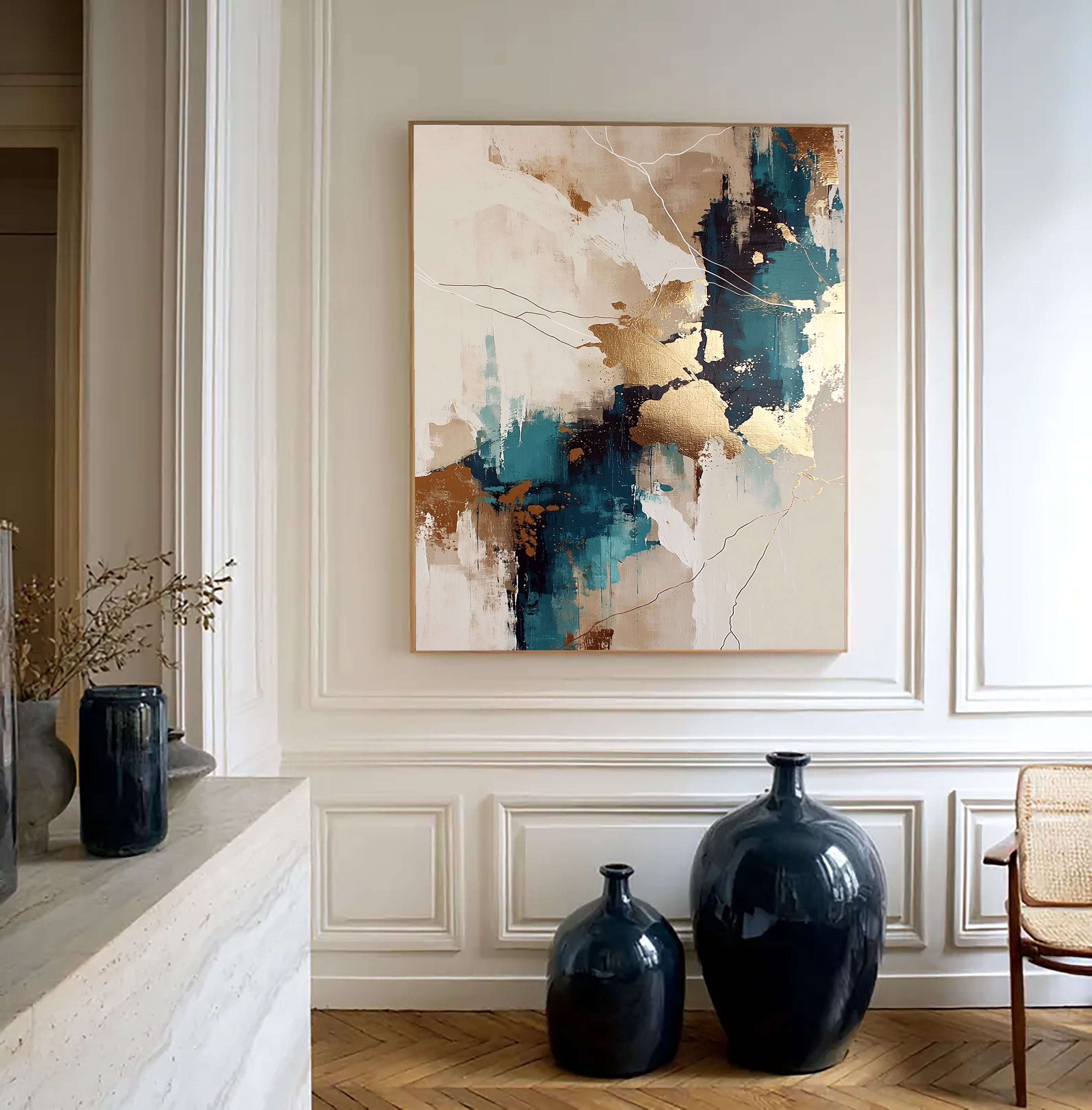 Gilded Teal Abstract | Luxe Veins